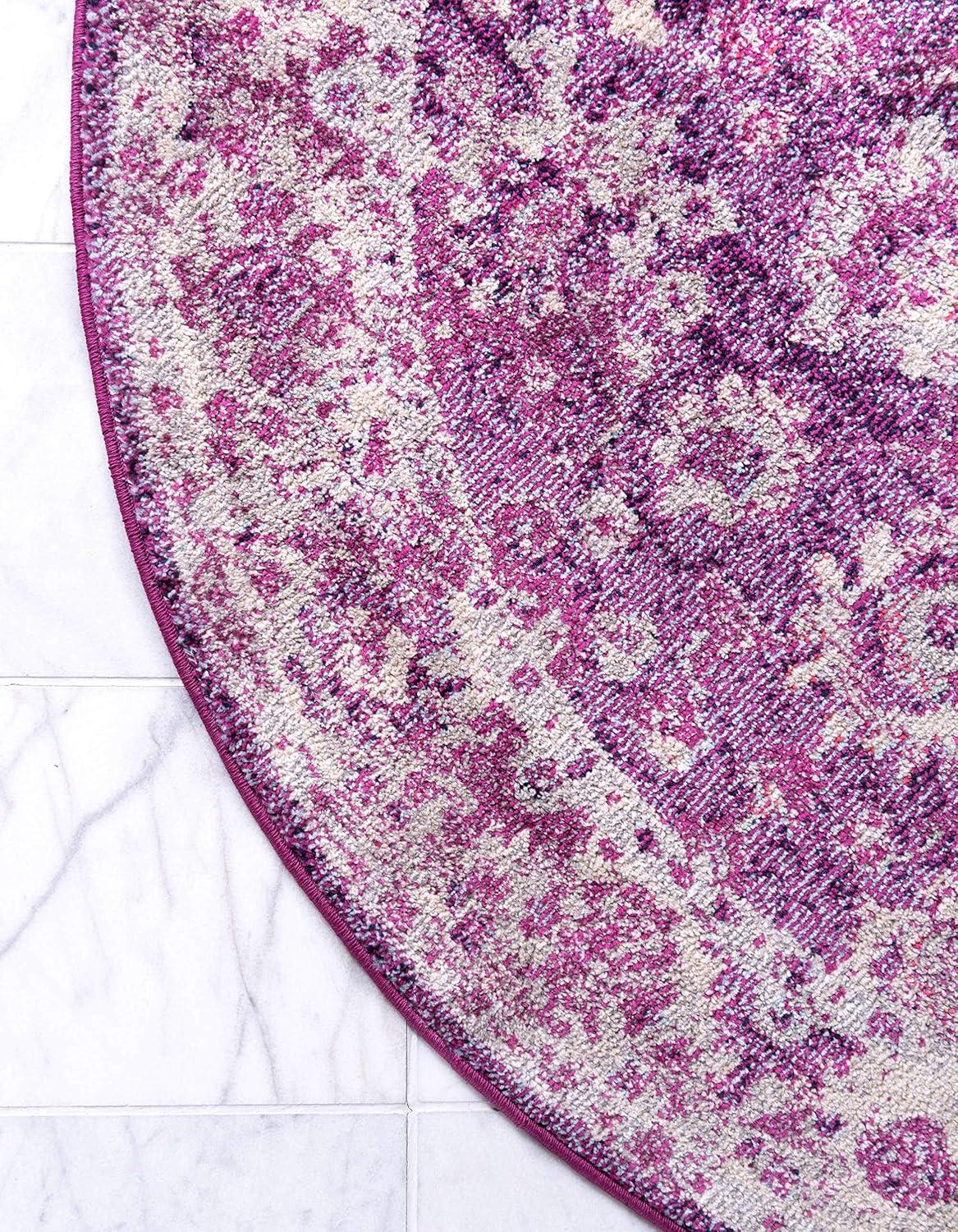 Unique Loom Penrose Collection Area Rug - Krystle (6' 1" Round Purple/Ivory)