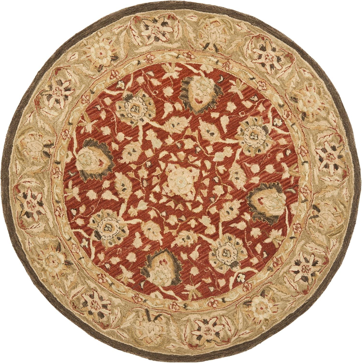 SAFAVIEH Anatolia Venice Traditional Wool Area Rug, Rust/Green, 4' x 4' Round