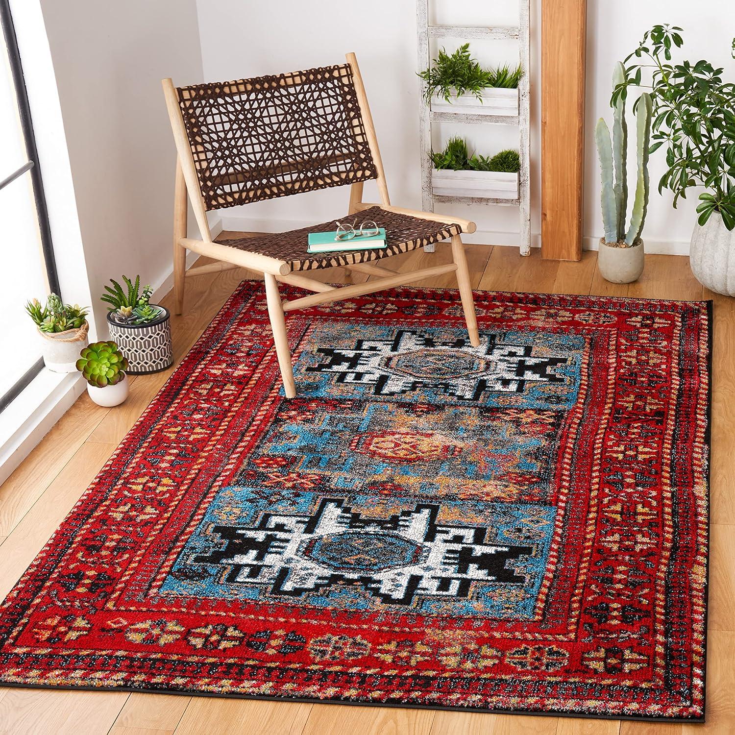 Vintage Hamadan VTH213 Power Loomed Area Rug - Red/Light Blue - 6'7"x6'7" - Safavieh.