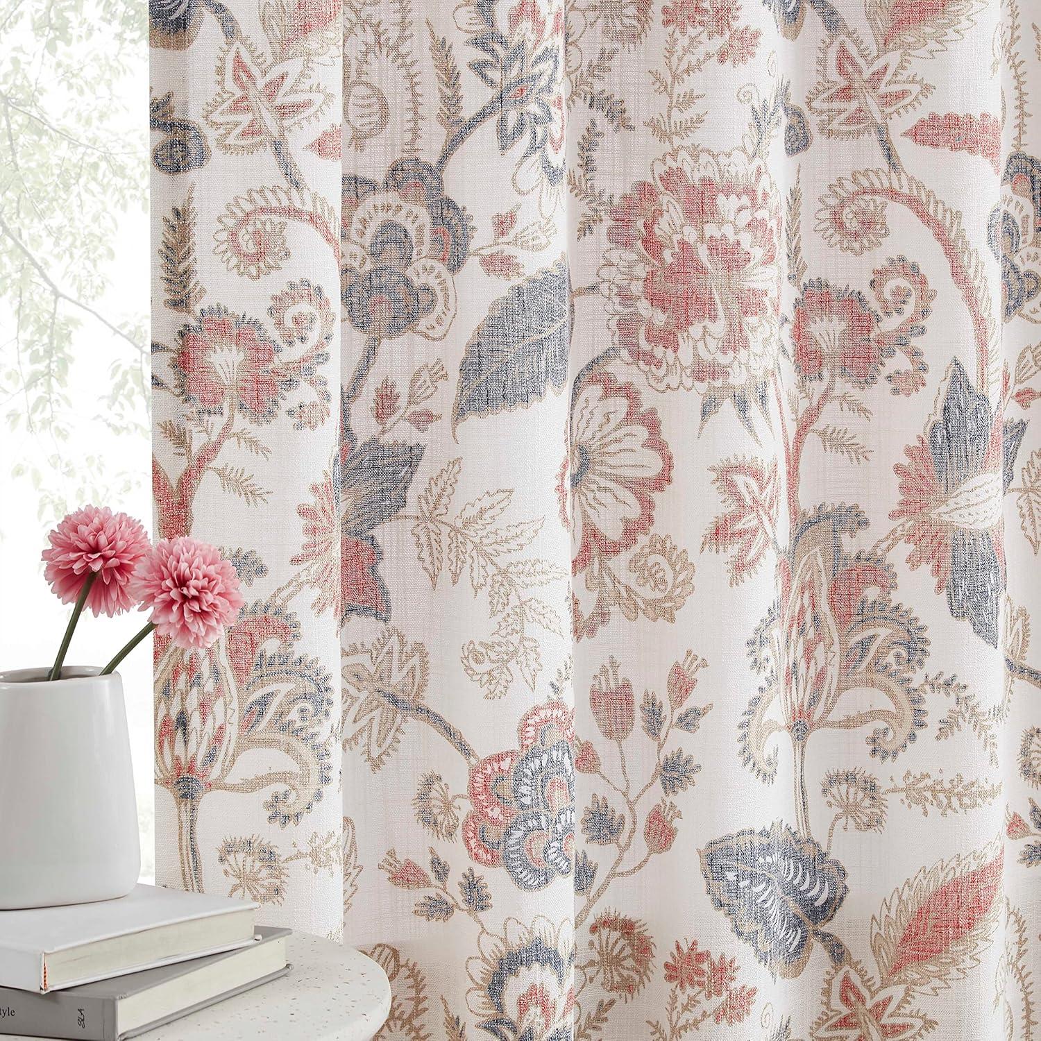 Red Barrel Studio® Floral Semi-Sheer Curtains Bohemian Light Filtering Window Treatments Set, Panels)
