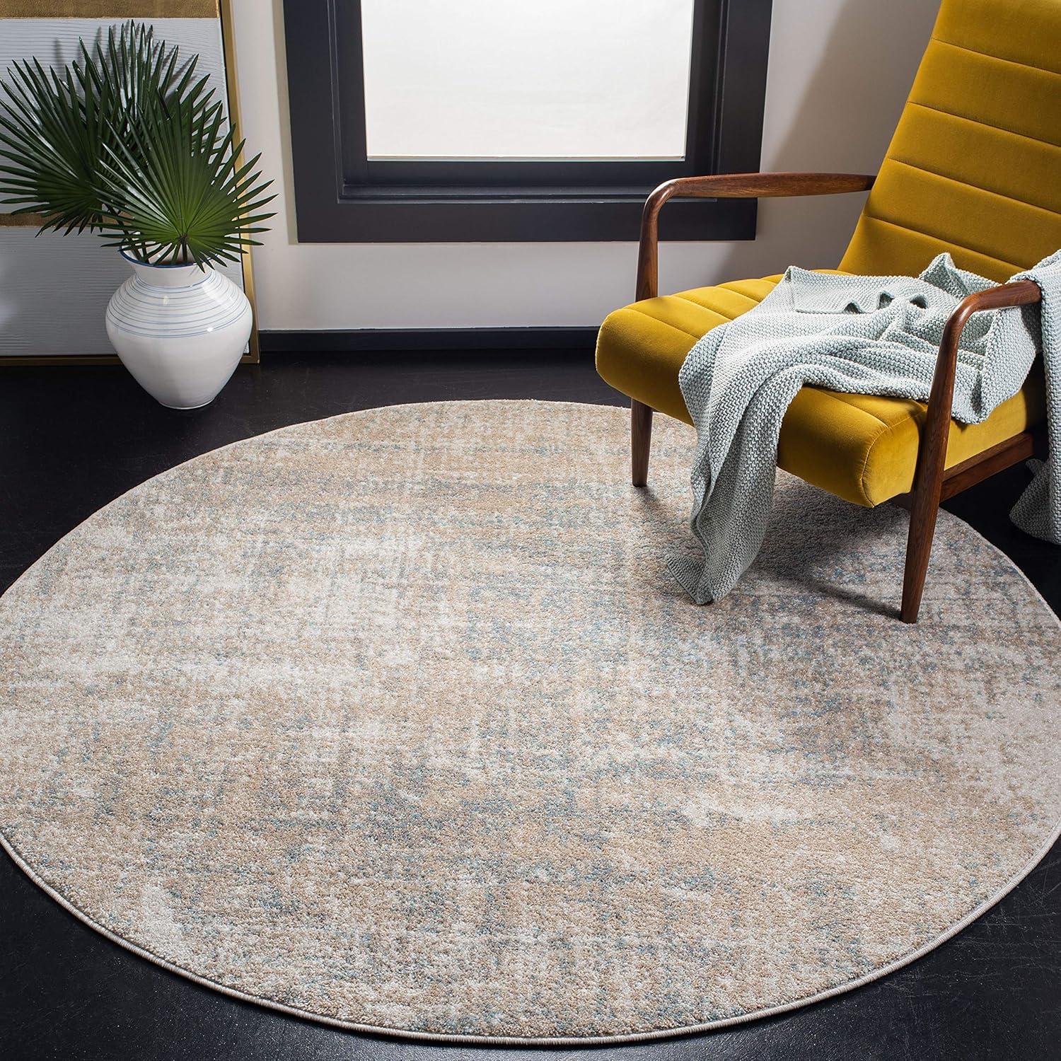 Beige/Slate Synthetic 4' Round Hand-Knotted Easy-Care Area Rug