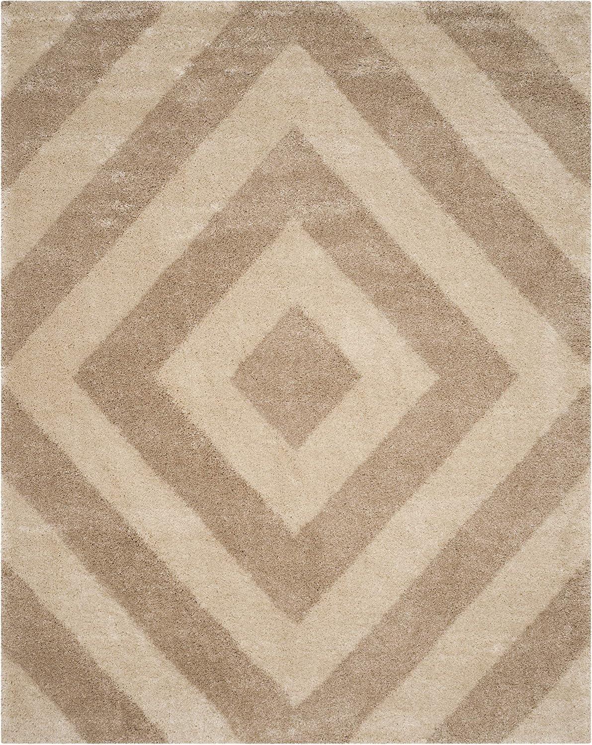 Safavieh  Portofino Shag Emelina Modern 2-inch Thick Rug Ivory/Beige 6'7" x 9'2" 6' x 9', 7' x 9' Indoor Living Room, Bedroom, Dining Room Beige