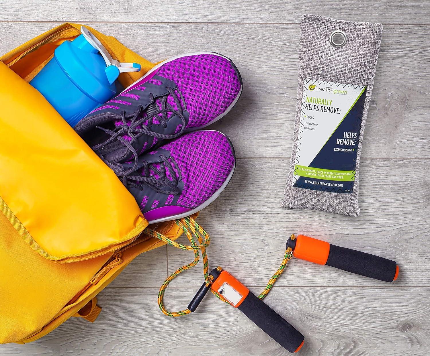 Breathe Green Bamboo Charcoal Bags Odor Absorber (9-Pack) Activated Charcoal Odor Eliminator Bag, Natural Freshener Removes Odors and Moisture, Odor Eliminator for Home, Pets, Shoes, Closet, RV