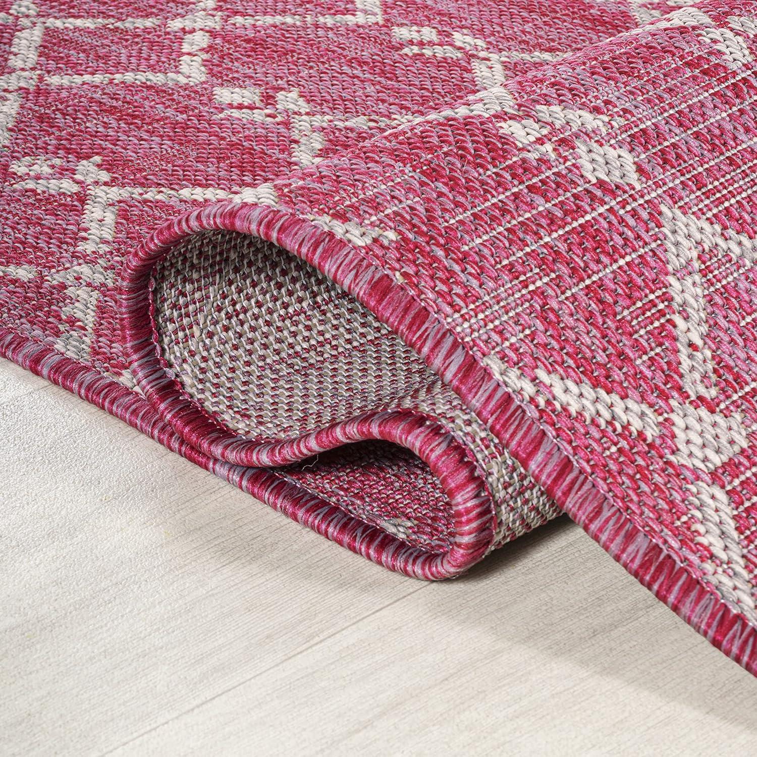 Ourika Moroccan Geometric Textured Weave Fuchsia/Light Gray 4 ft. x 6 ft. Indoor/Outdoor Area Rug