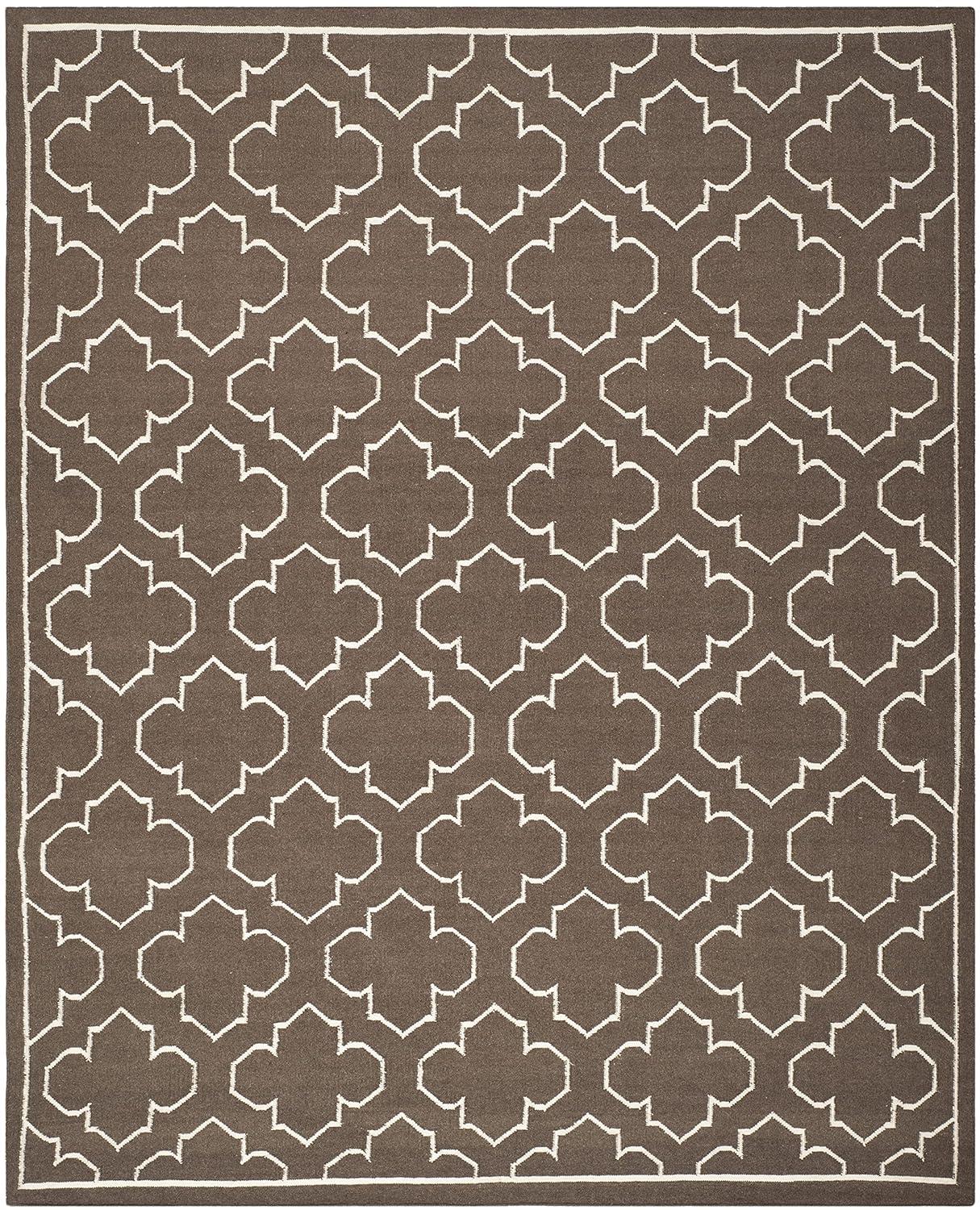 Dhurries DHU625 Hand Woven Area Rug - Brown/Ivory - 8'x10' - Safavieh.