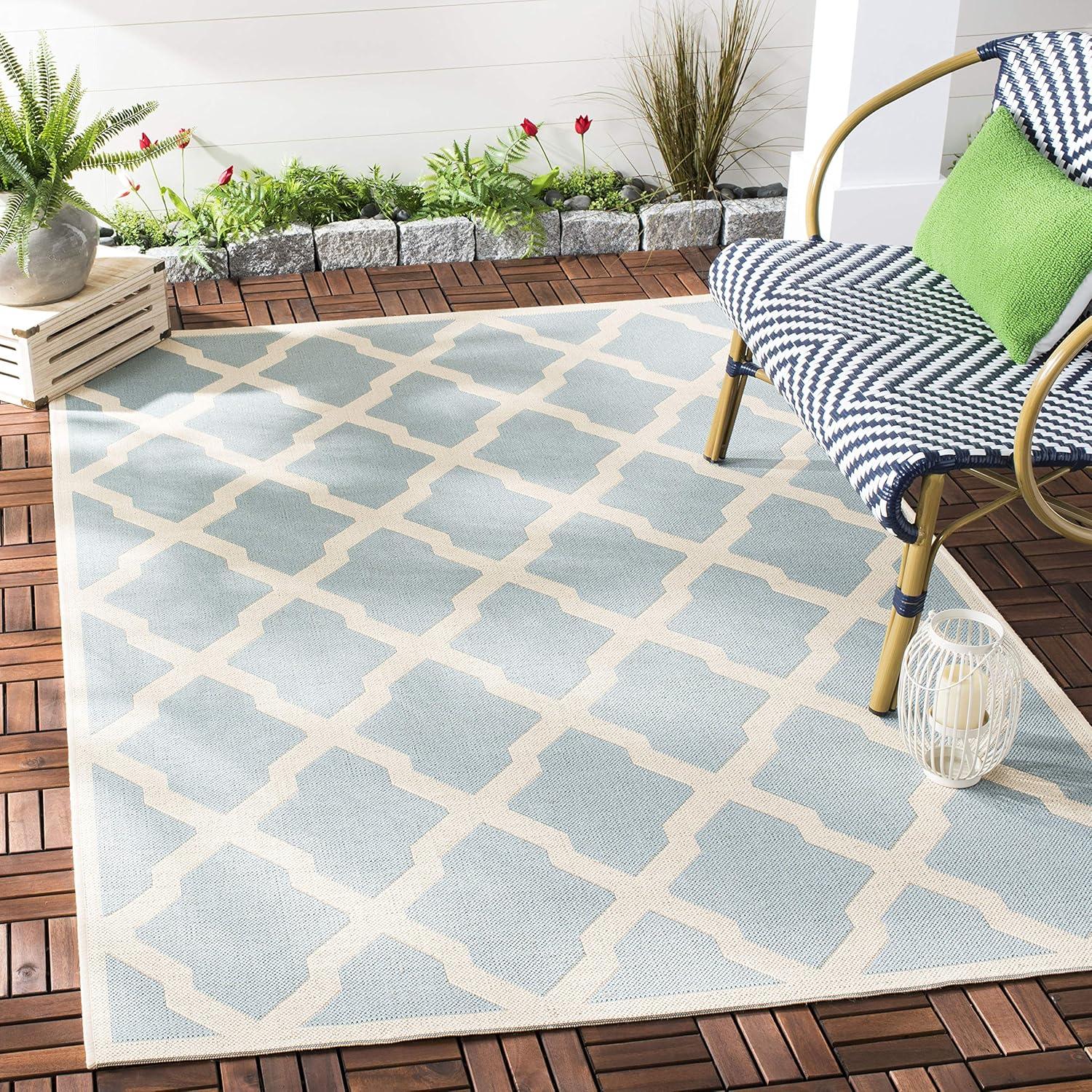 SAFAVIEH Beach House Loraine Trellis Indoor/Outdoor Area Rug Aqua/Cream, 5'3" x 7'6"