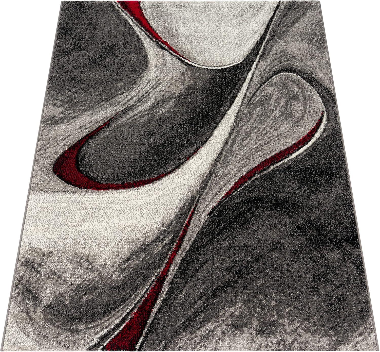 Paco Home Modern Designer Rug with Abstract Pattern in Grey Red - 5'3" x 7'7" (5'x7')