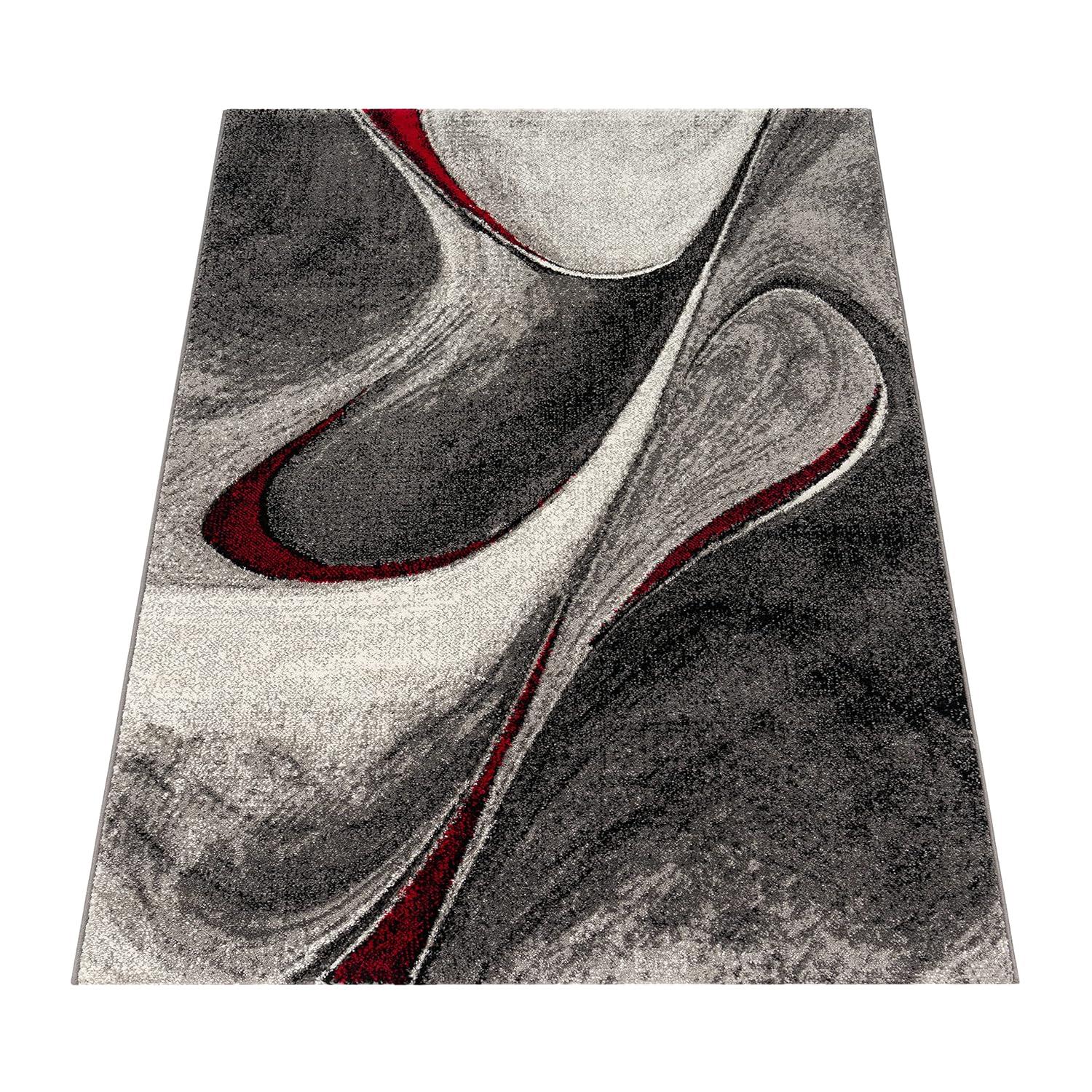 Paco Home Modern Designer Rug with Abstract Pattern in Grey Red - 5'3" x 7'7" (5'x7')