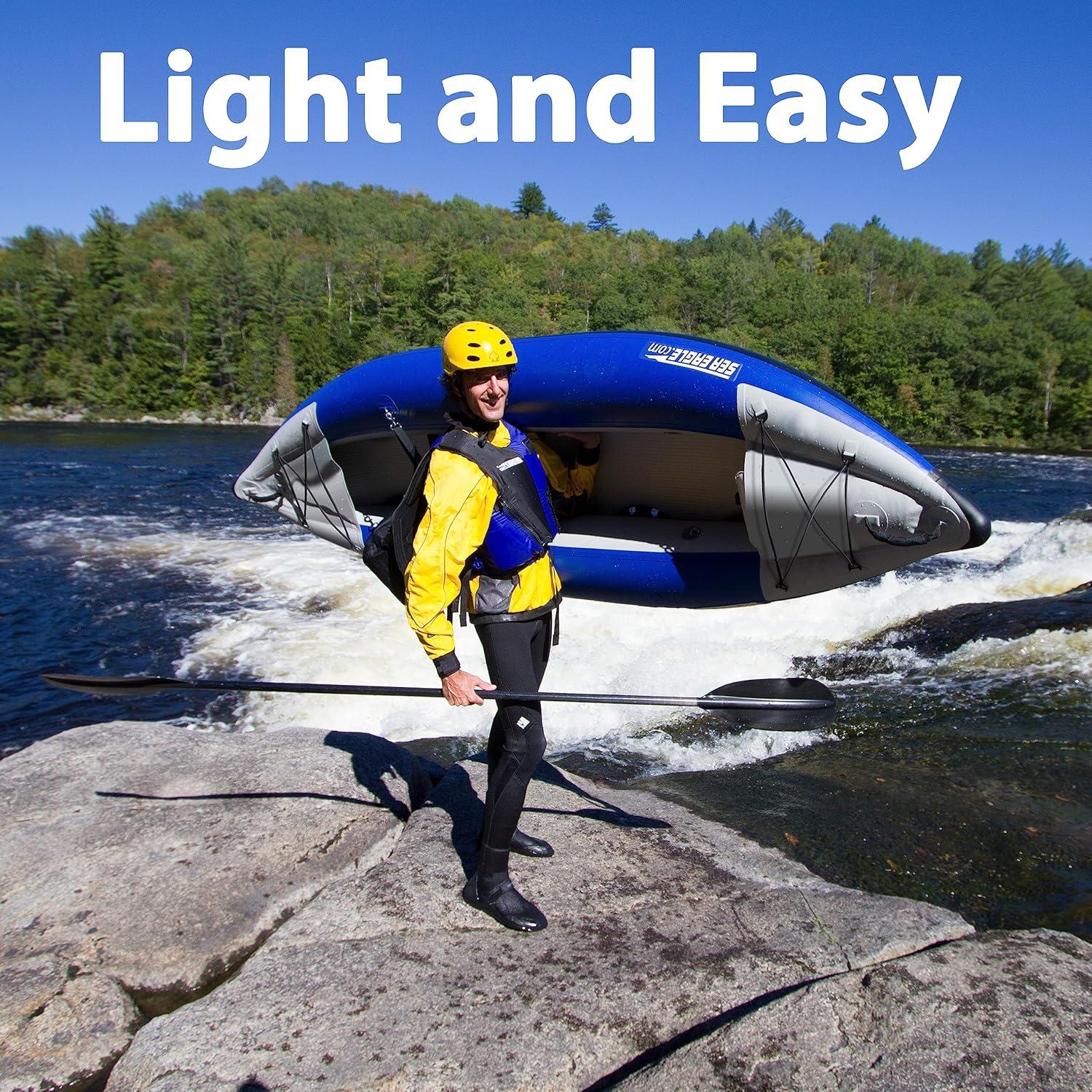 Sea Eagle 300X Explorer Touring, Camping, Fishing & Whitewater Inflatable Kayak, 1 Person, Lightweight, Self-Bailing, High Pressure Drop Stitch Floor-W/Paddle, Seat, Pump, Skeg - Deluxe Package