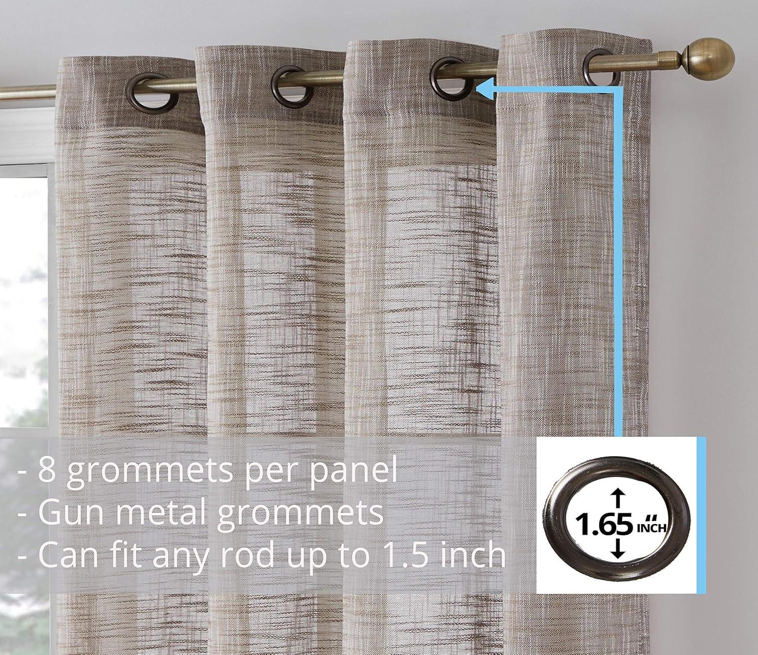 THD Harley Faux Linen Textured Semi Sheer Sun Light Filtering Window Grommet Curtain Panels, 2 Panels