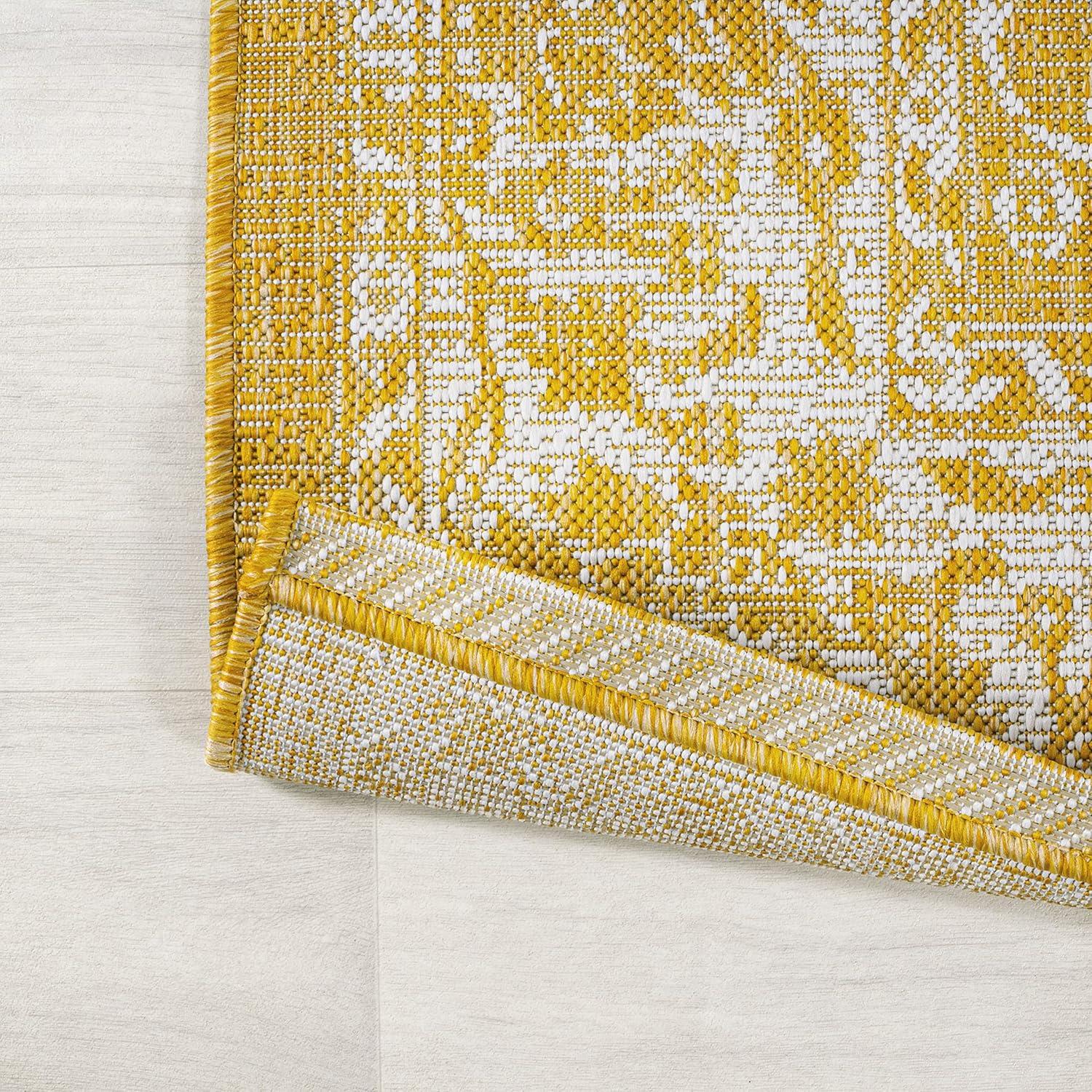 2' x 8' Tela Bohemian Styled Textured Weave Floral Indoor/Outdoor Runner Rug, Yellow/Cream - JONATHAN Y