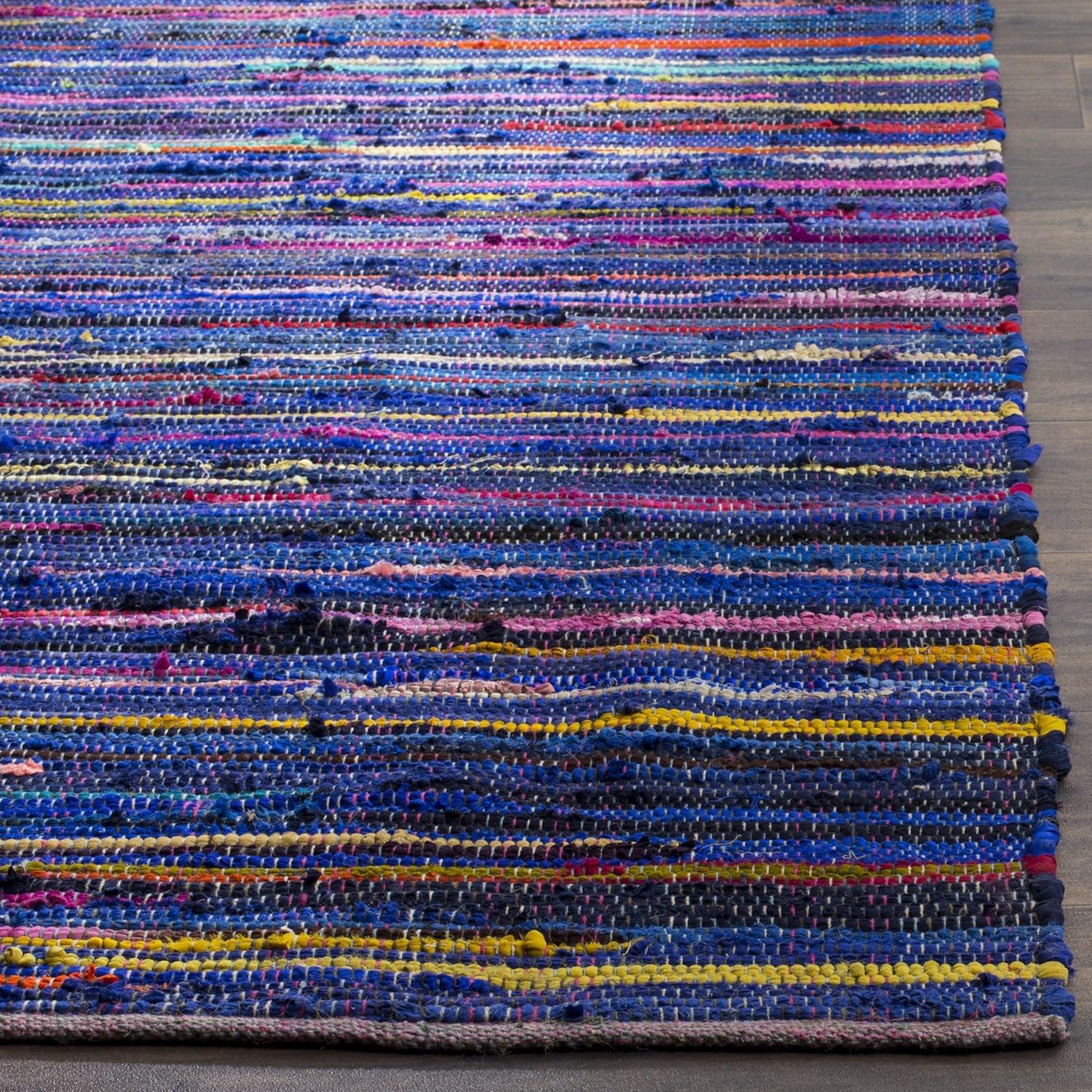 Rag Area Rug RAR240 Hand Woven Area Rug - Blue/Multi - 5'x8' - Safavieh.