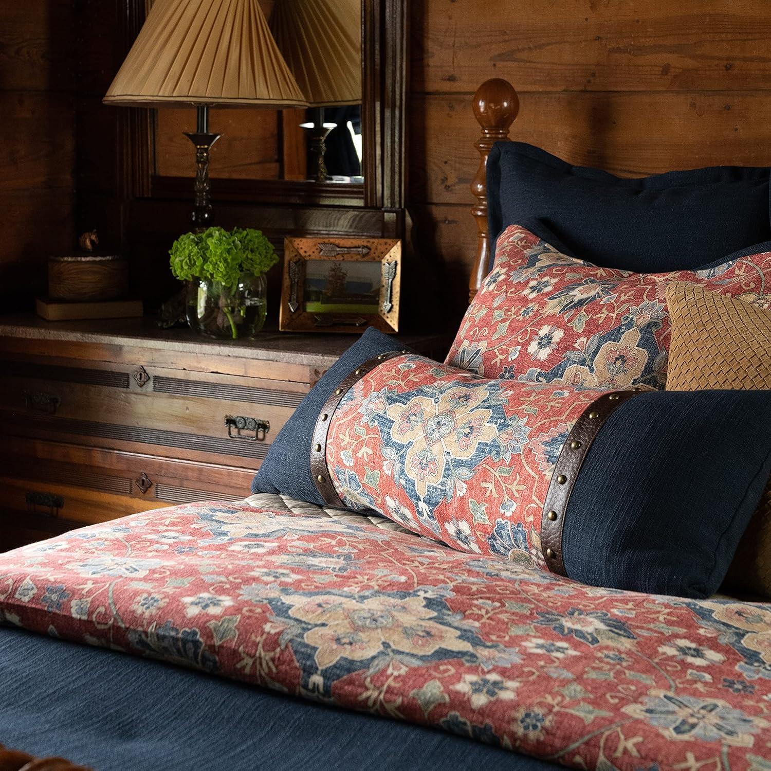 Melinda Red/Navy Floral Medallion Western Classic 3 Piece Duvet Cover Set