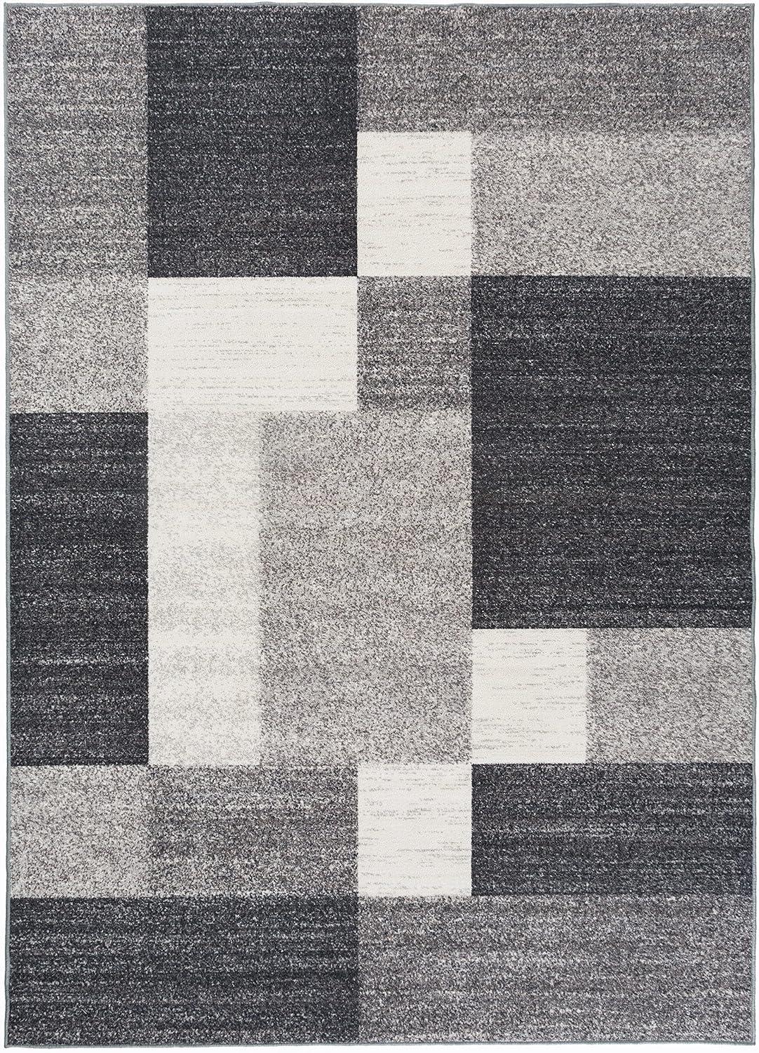 World Rug Gallery Modern Boxes Design Non-slip (Non-skid) Gray 3'3" x 5' Area Rug
