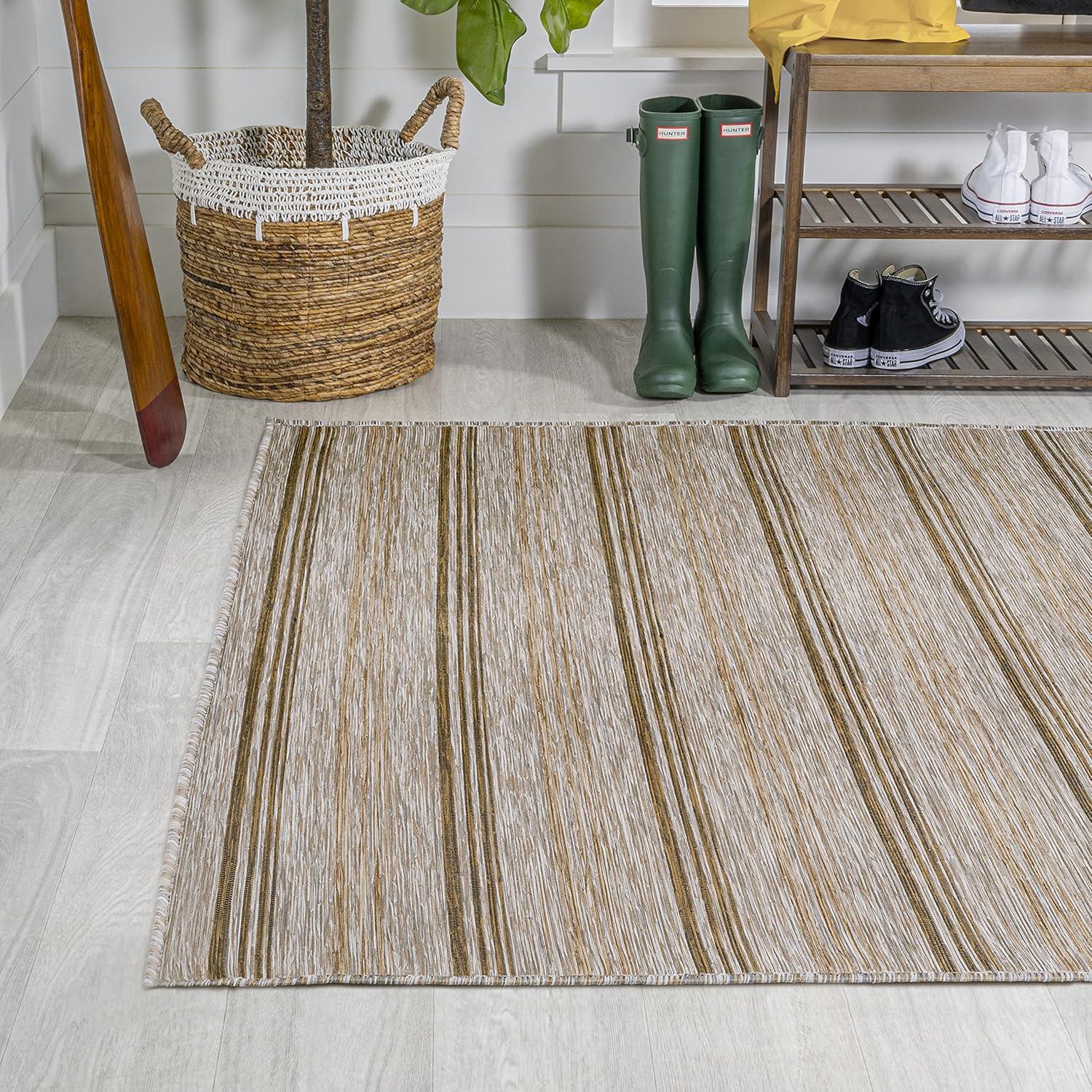 Multicolor Stripe Synthetic 4' x 6' Easy-Care Area Rug