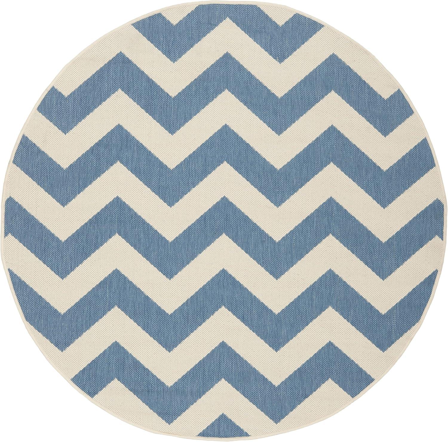 Safavieh Courtyard Bailey Chevron Indoor/Outdoor Area Rug, 4' x 4' Round, Blue/Beige