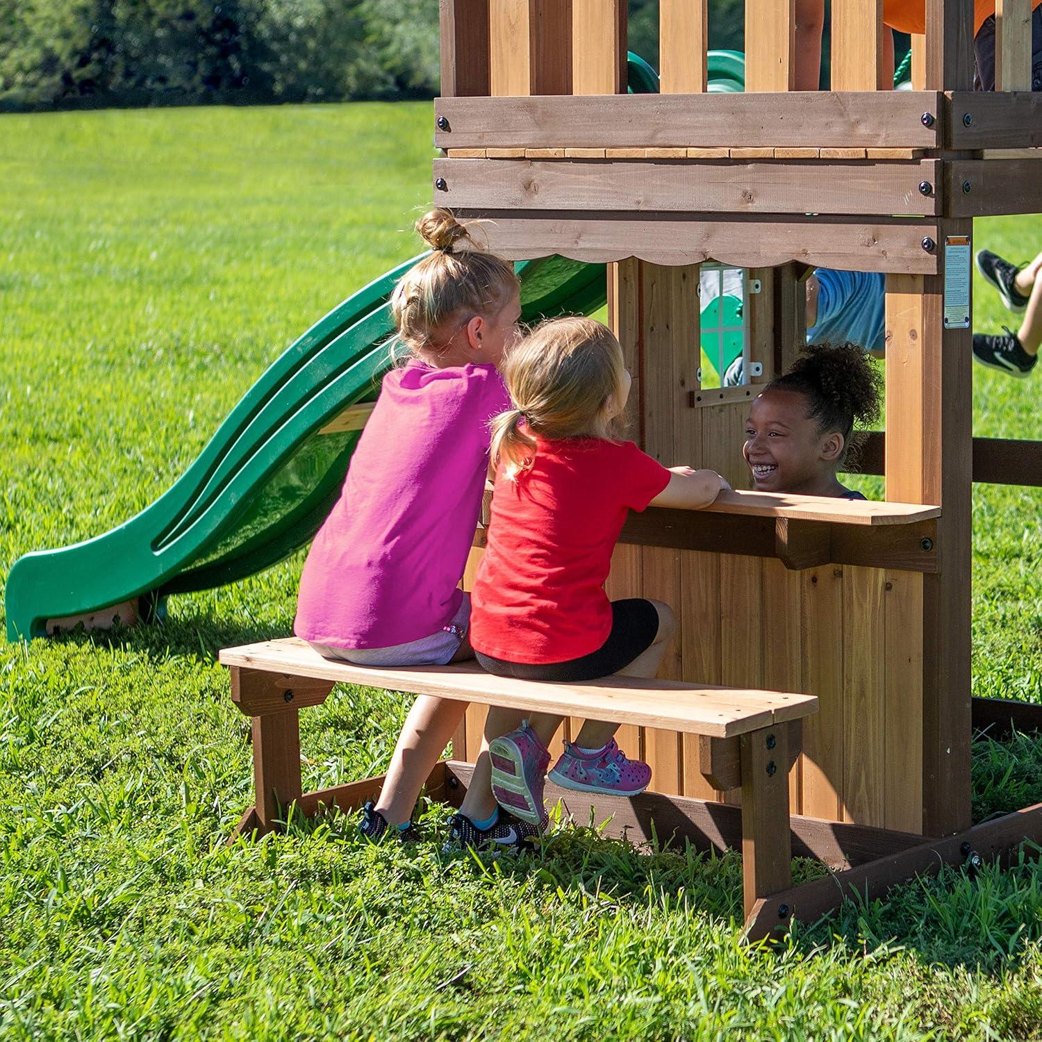 Backyard Discovery Backyard Discovery Lakewood Cedar Wood Swing Set with Wave Slide, Clubhouse, Playhouse, and Snack Bar Window