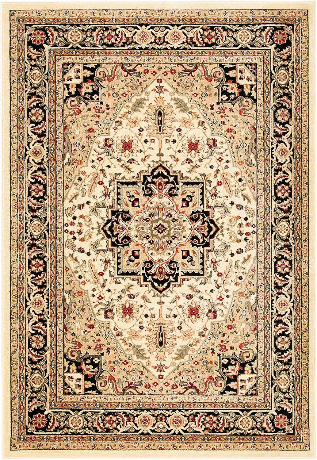 Elegant Beige & Black 4' x 6' Hand-Knotted Synthetic Area Rug