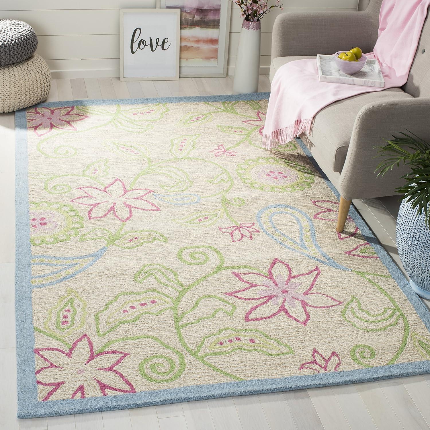 SAFAVIEH Kids Deandre Floral Area Rug, Ivory/Blue, 5' x 8'