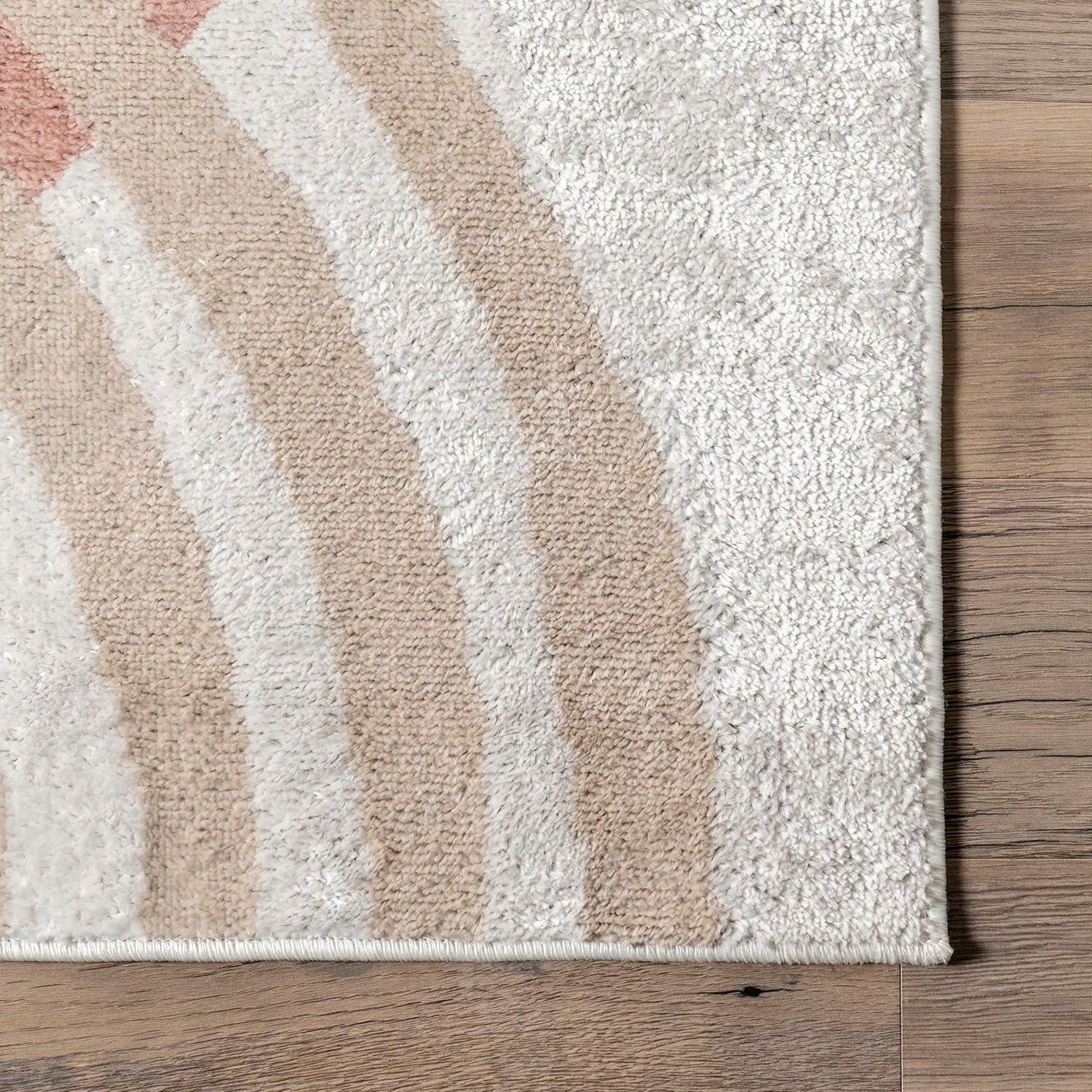 Blush and Ivory Abstract Patterned Synthetic Runner Rug