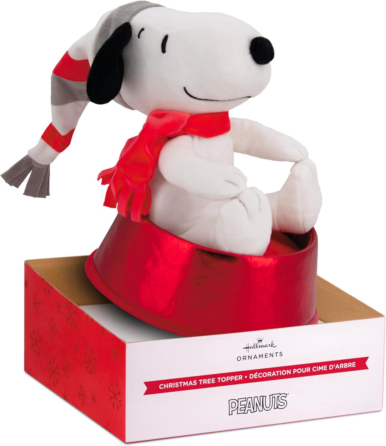 Snoopy Plush Fabric Christmas Tree Topper with Red Base