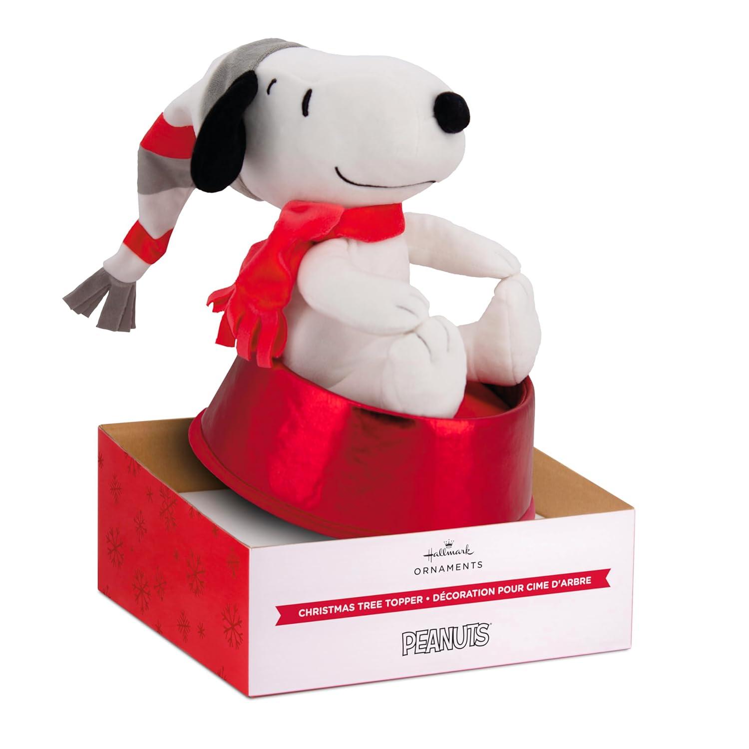 Snoopy Plush Fabric Christmas Tree Topper with Red Base
