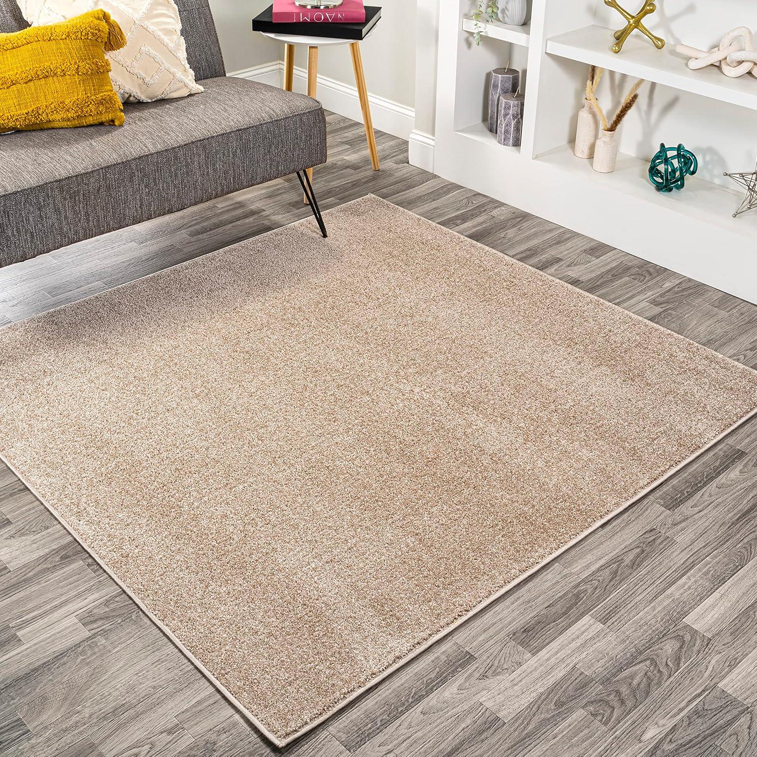 5'x5' Haze Solid Low-Pile, Beige - JONATHAN Y