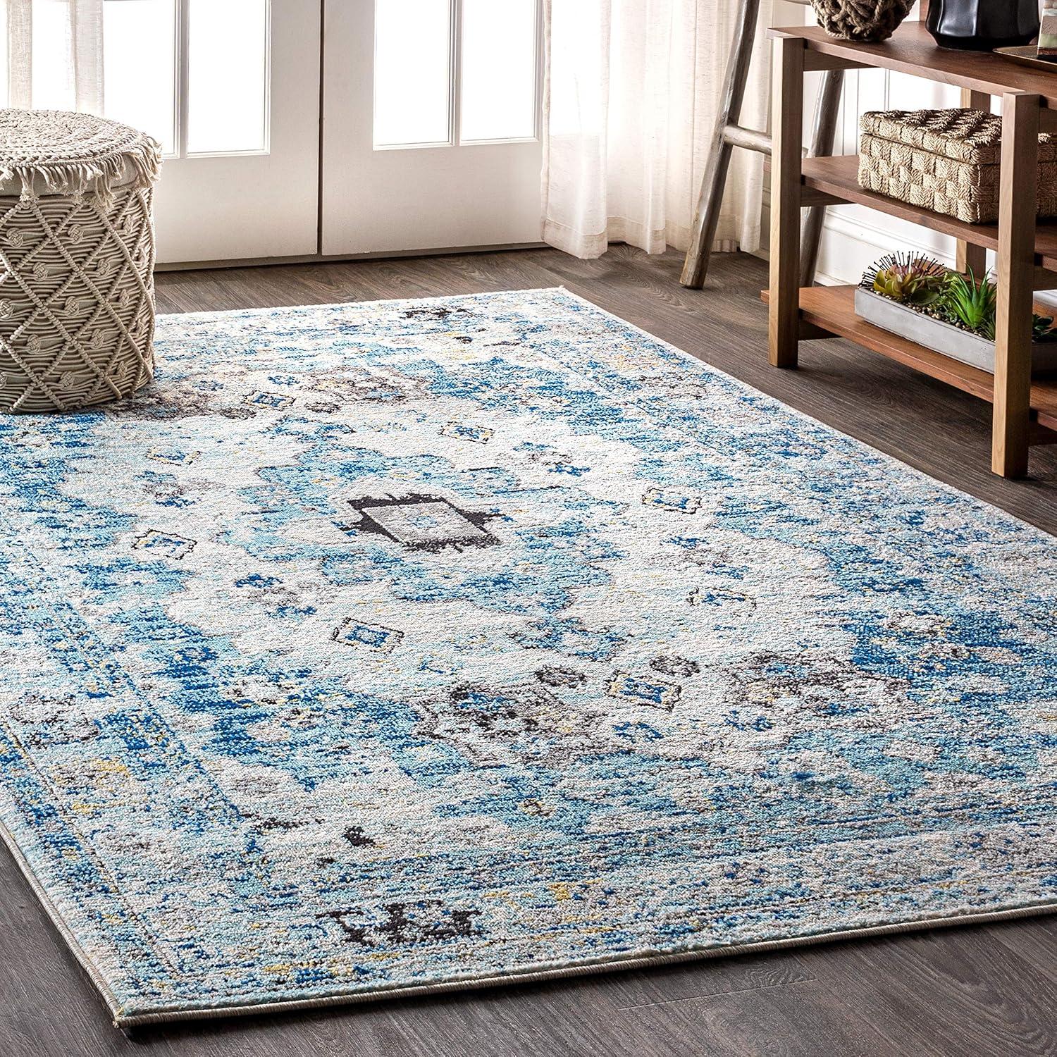 Reversible Easy-Care Synthetic 8' x 10' Blue Area Rug