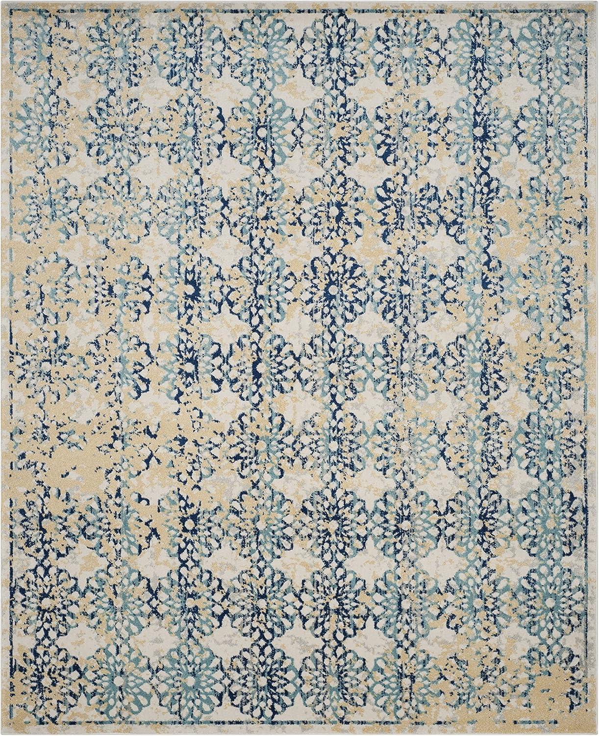 SAFAVIEH Evoke Anselmo Floral Distressed Area Rug, Ivory/Blue, 9' x 12'