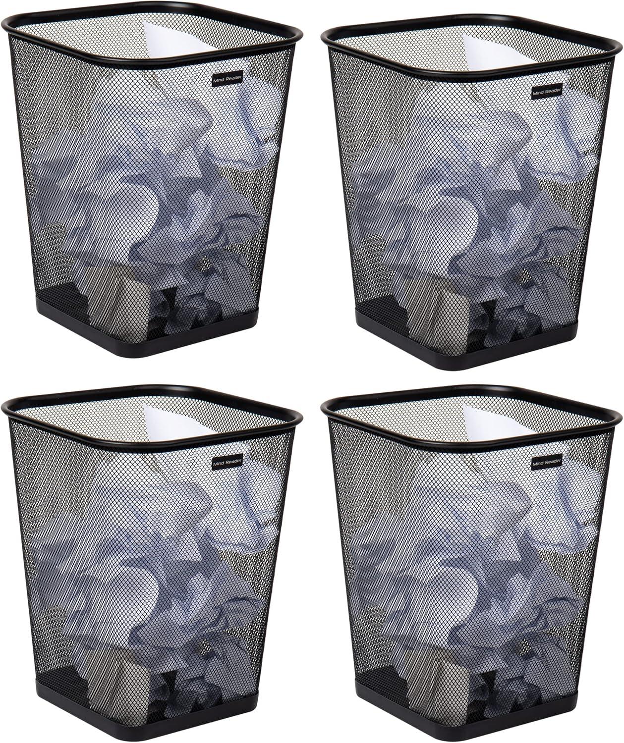 Network Collection Mind Reader Waste Paper Basket, Square, Metal, 9.75"L x 9.75"W x 12.25"H, 4 Pack