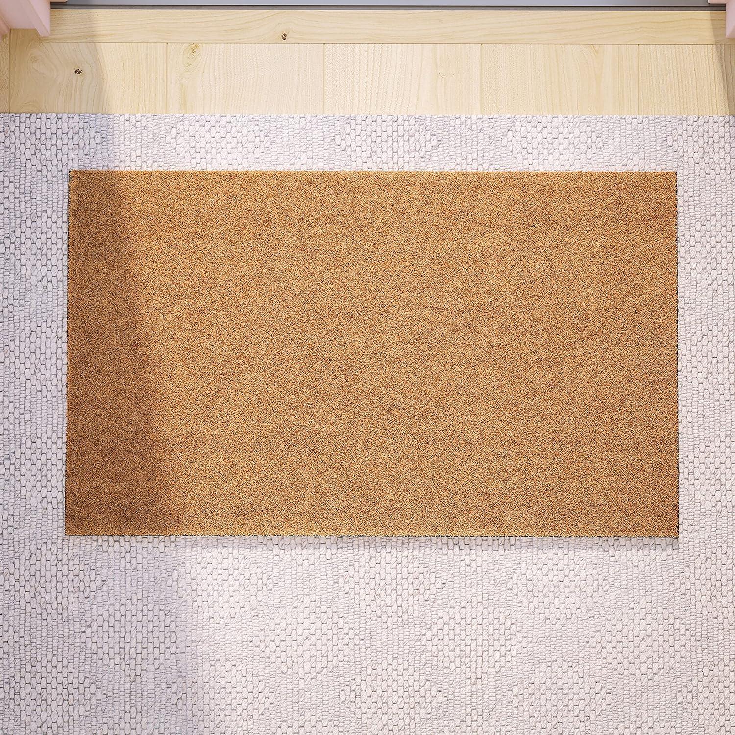 Flash Furniture Harbold 18" x 30" Indoor/Outdoor Solid Natural Coir Doormat with Non-Slip Backing in Natural