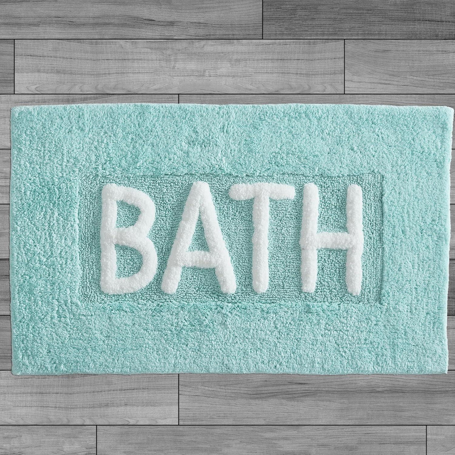 Aqua Blue Cotton Bath Rug with Plush Shag Fibers