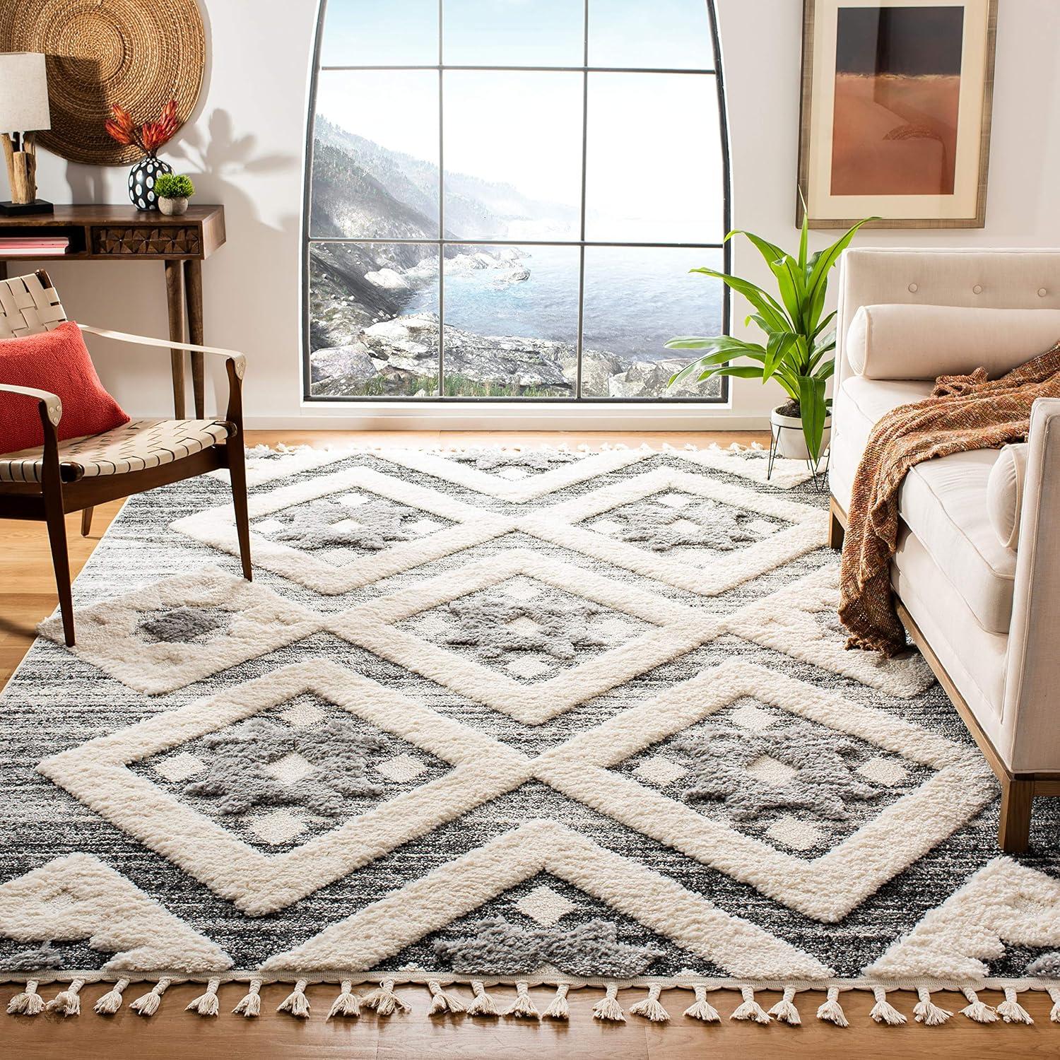 Moroccan Tassel Shag MTS664 Power Loomed Indoor Accent Rug - Grey/Ivory - 4'x4' - Safavieh