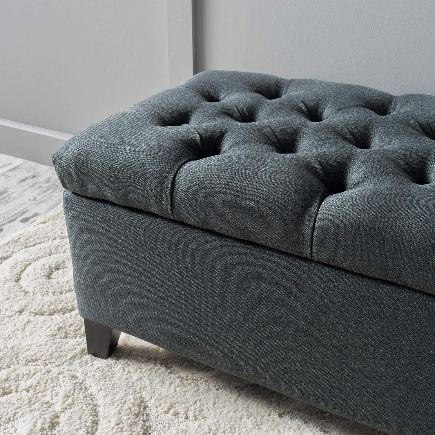 GDF Studio Charleston Contemporary Button Tufted Storage Ottoman Bench, Dark Gray Fabric