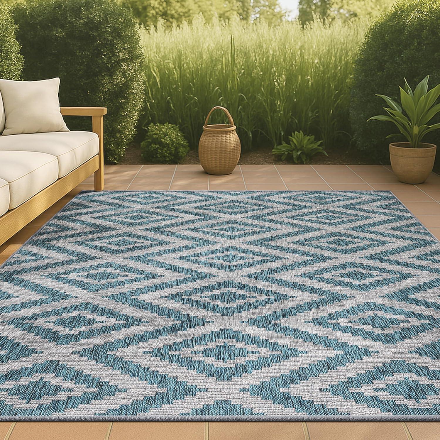 3'x5' Sintra Diamond Indoor/Outdoor Area Rug, Blue/Gray - JONATHAN Y