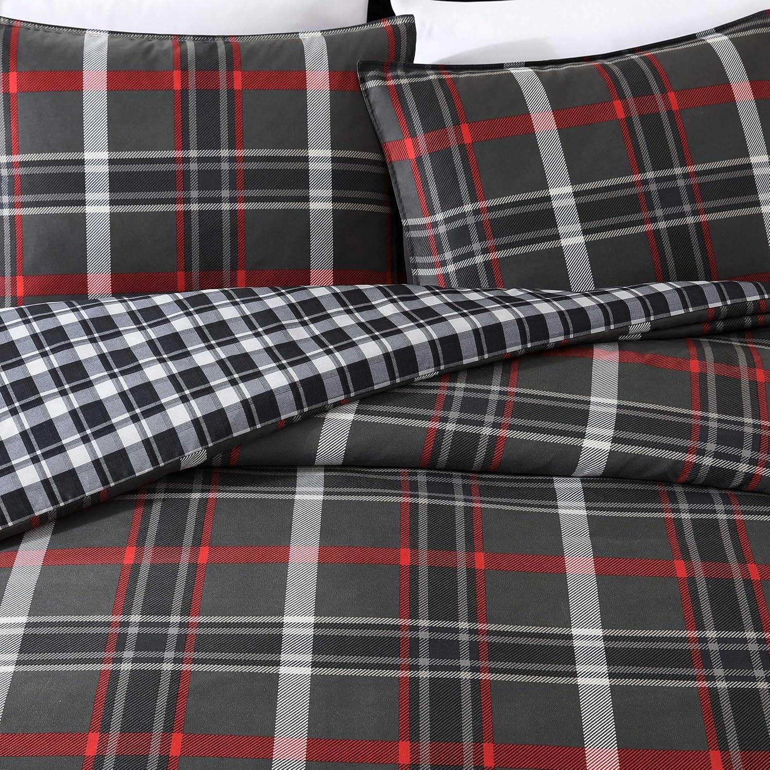 Eddie Bauer Willow Plaid Reversible Grey Duvet Cover Set