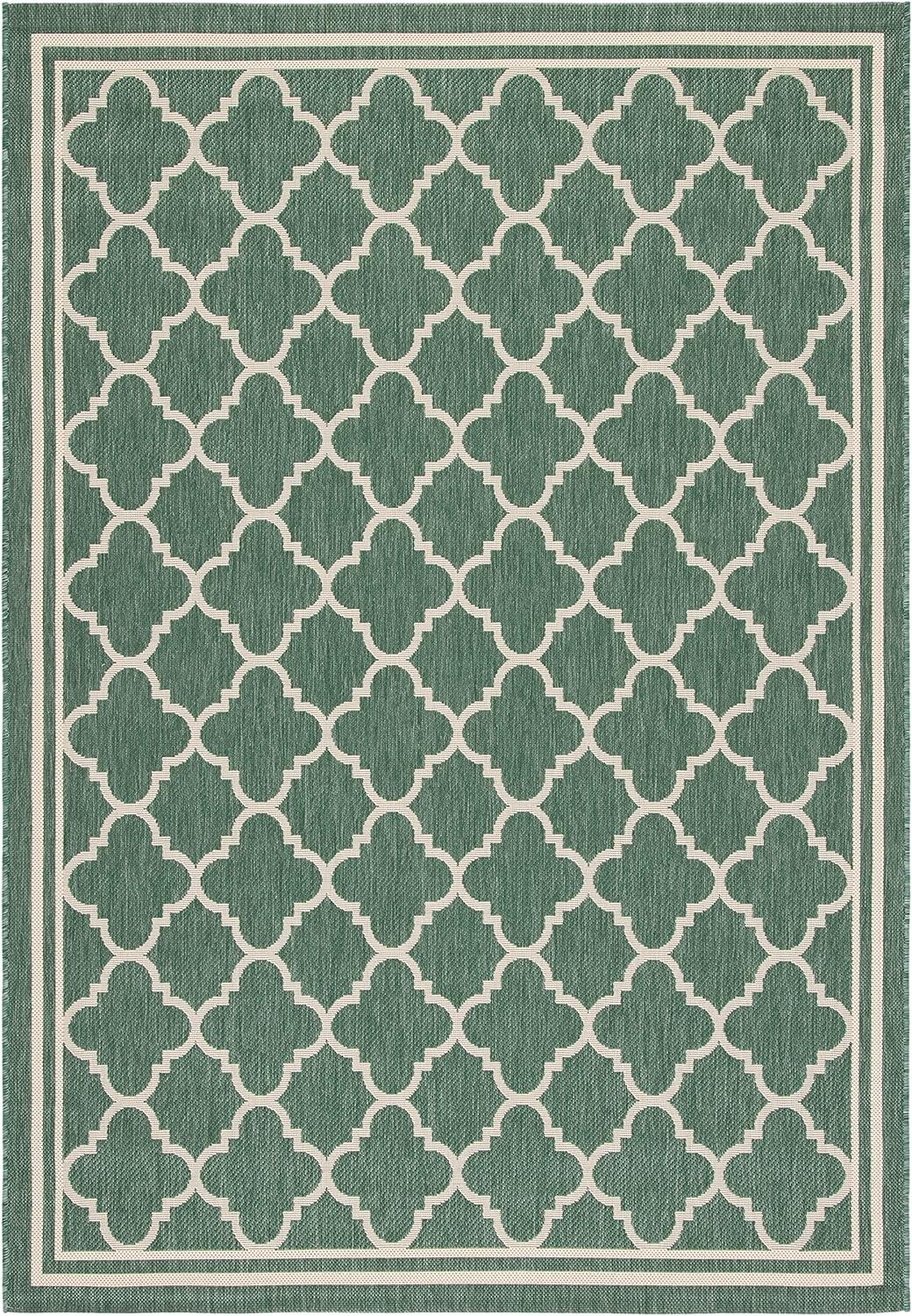 Dark Green and Beige Geometric Indoor/Outdoor Area Rug