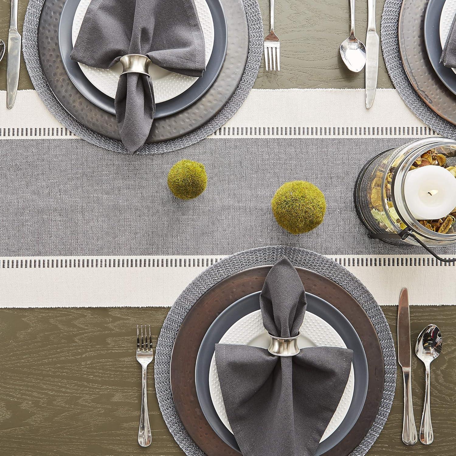 Design Imports  Ribbed Dobby Stripe Table Runner, Mineral Gray, 13X108"