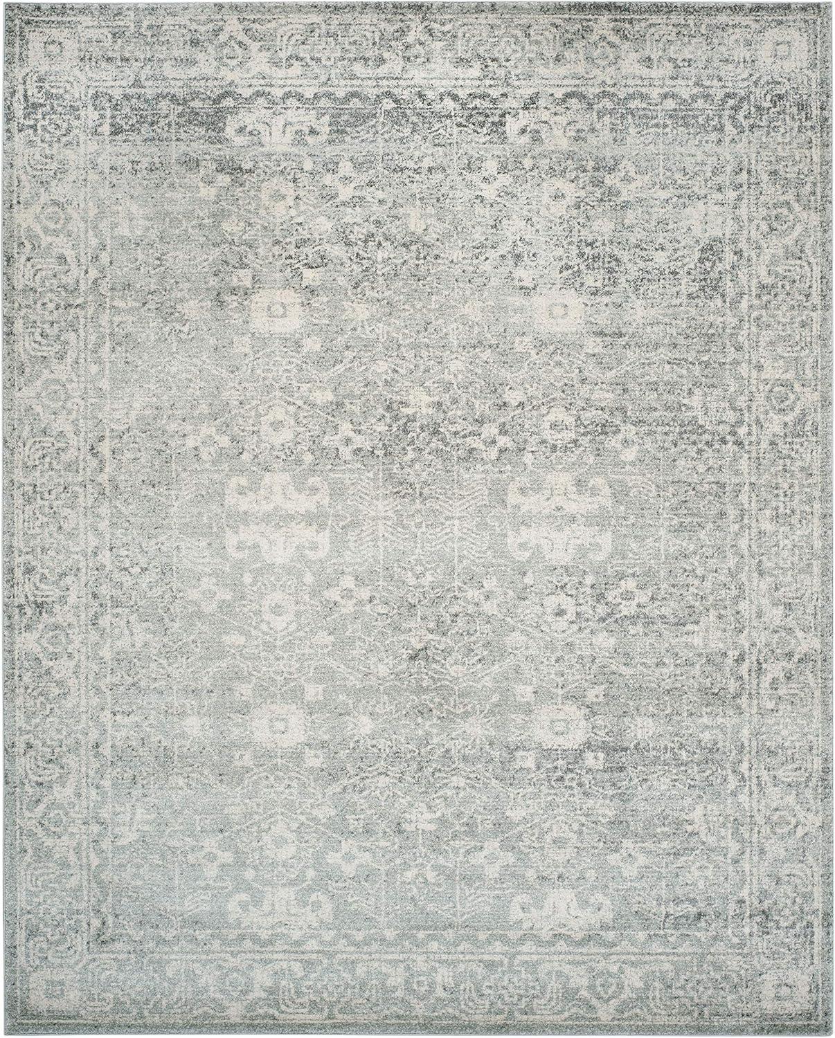 Silver and Ivory Rectangular Synthetic Area Rug