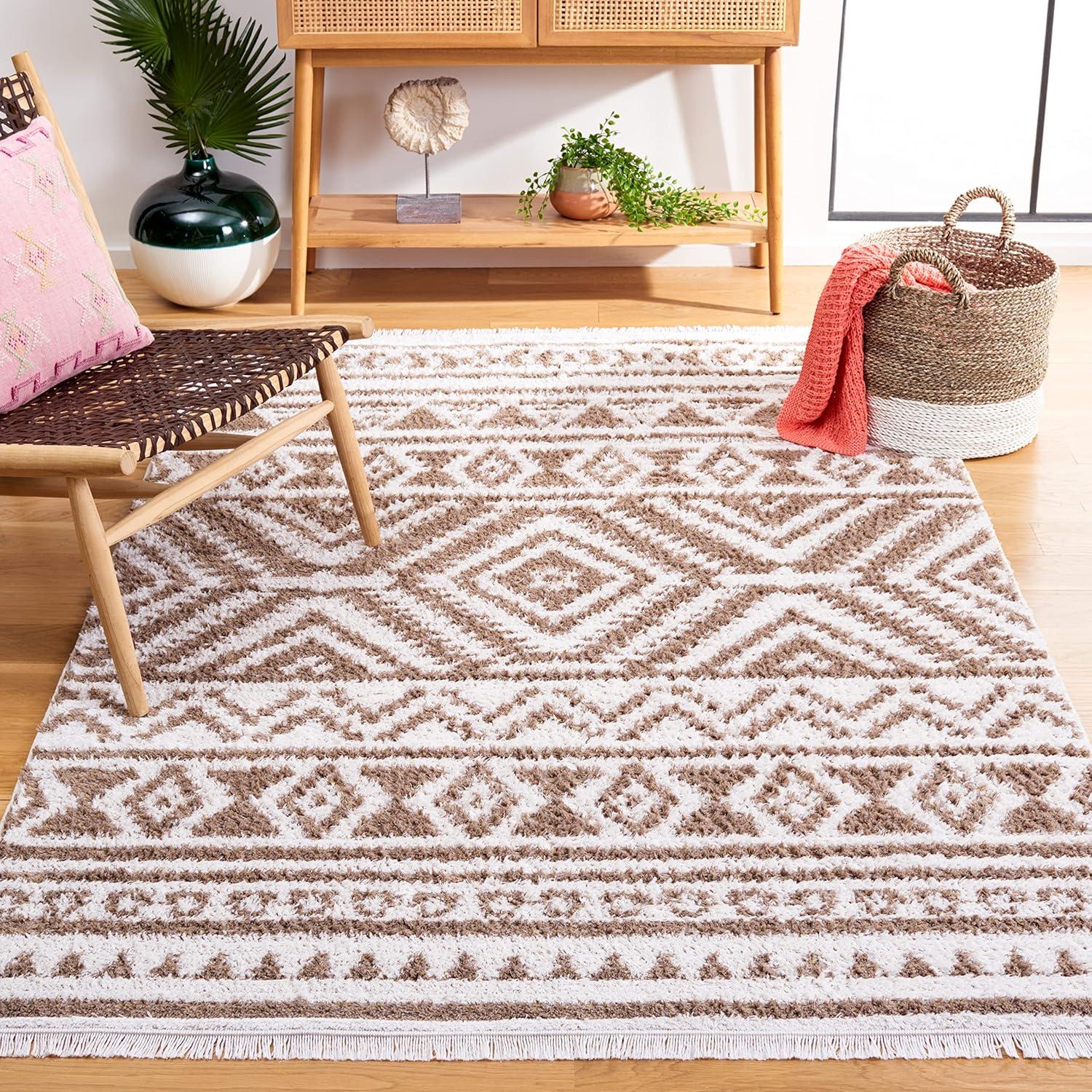 Augustine Taupe/Ivory Geometric Flatweave Synthetic Rug, 9' x 12'