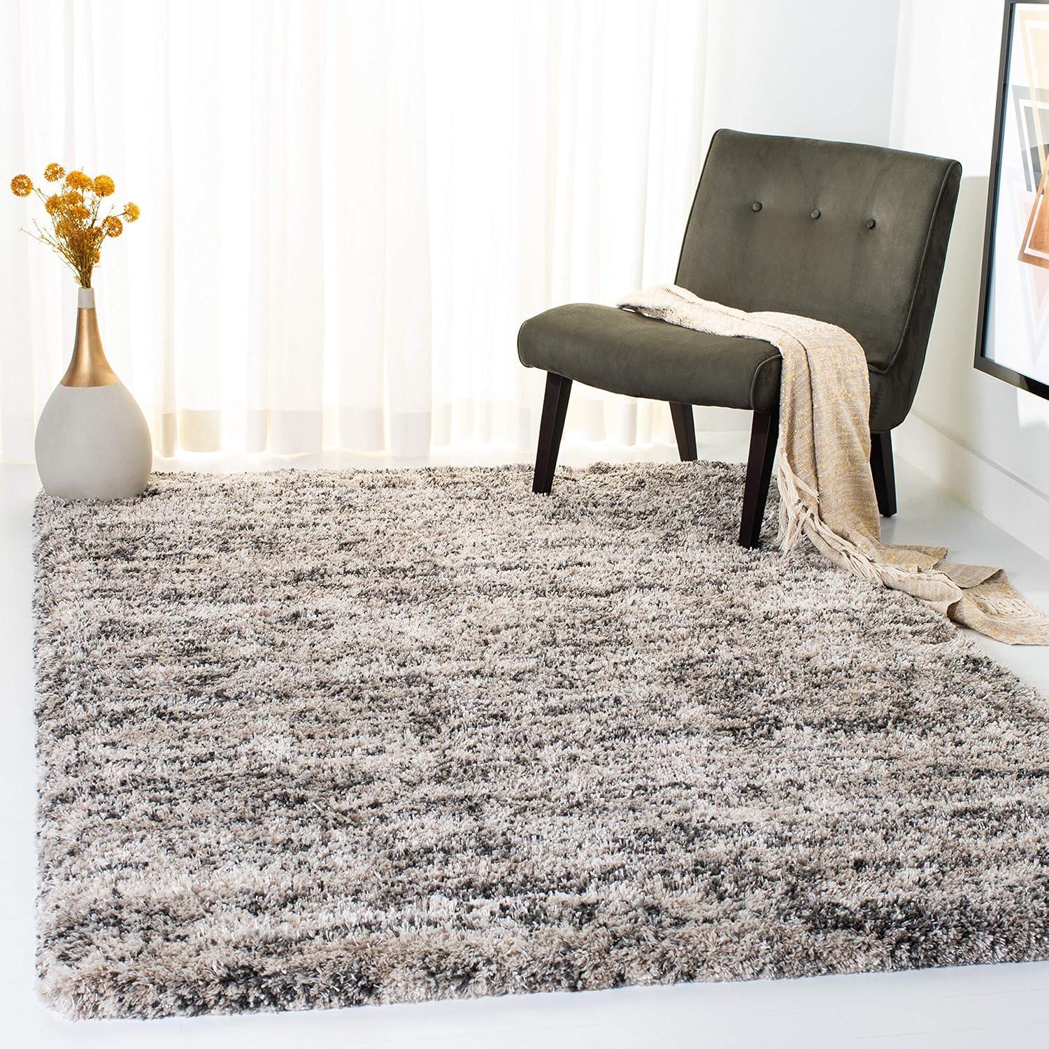 Gray Rectangular Shag Synthetic Area Rug