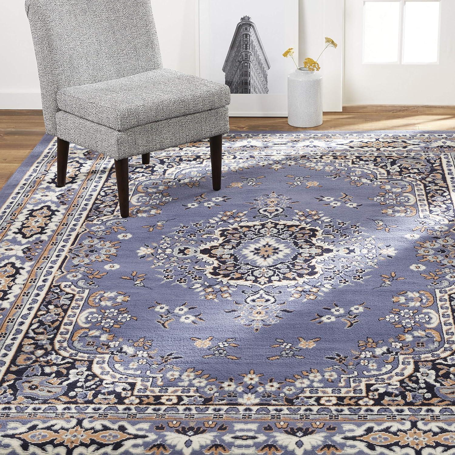 Home Dynamix Premium Sakarya Traditional Medallion Area Rug, Country Blue/Brown, 7'8"x10'7"