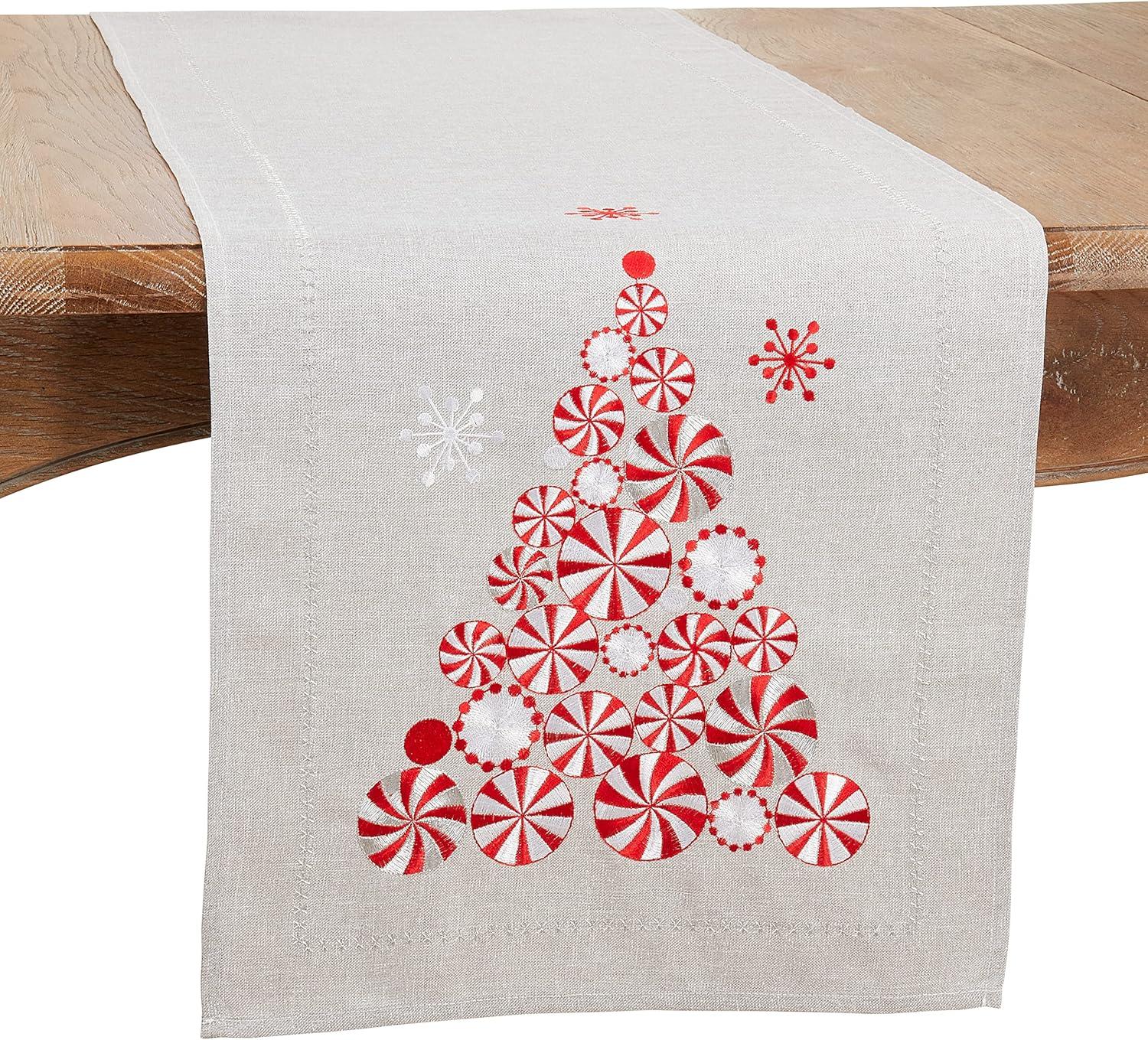 Saro Lifestyle Holiday Table Runner With Peppermint Christmas Tree Design