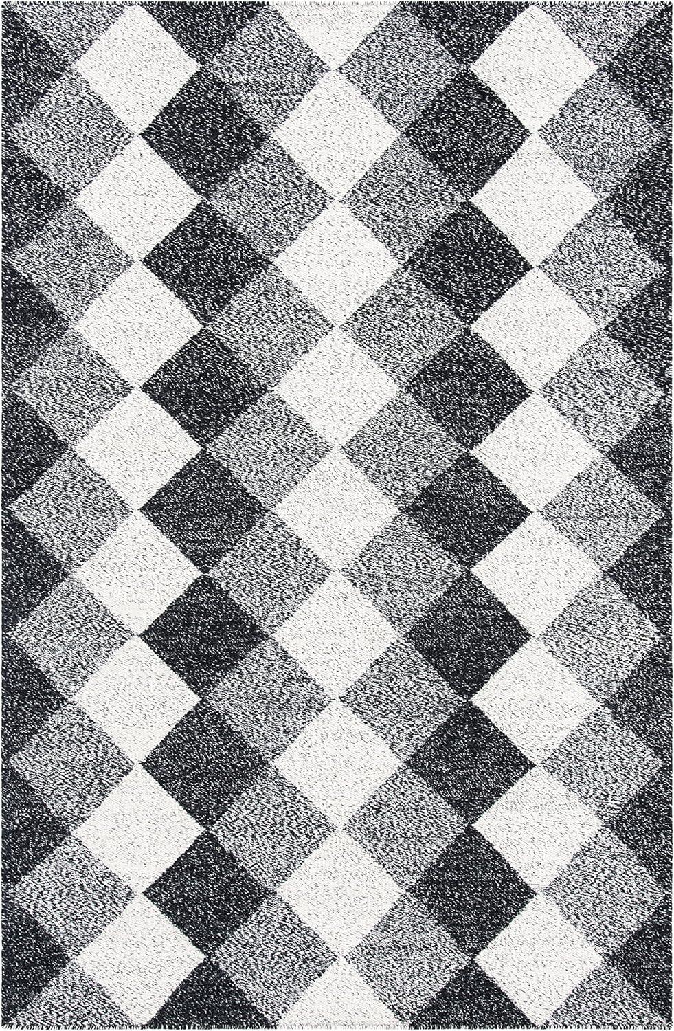 George Oliver Kilim Flat Weave Wool/Cotton Geometric Rug in Black