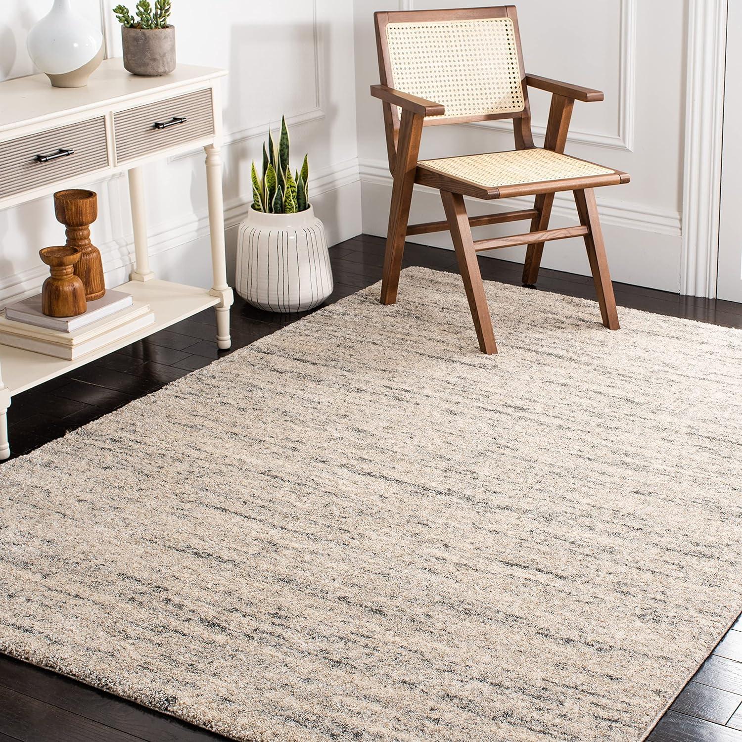 Ivory and Gold Abstract Shag Synthetic Area Rug 4' x 6'