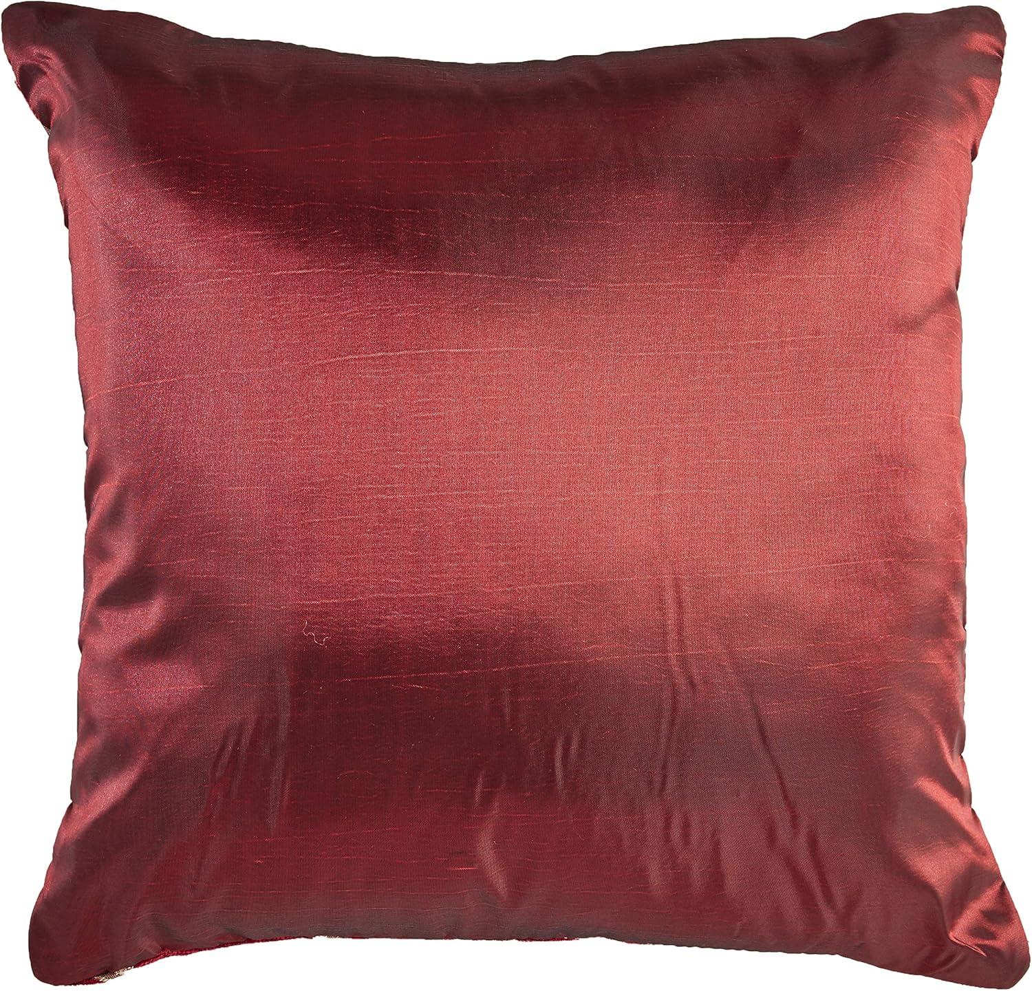 Chenille Chateau Vintage Floral Design 18" X 18" Decorative Throw Pillow, Color Burgundy