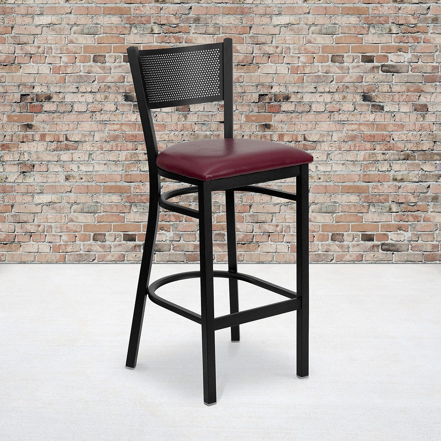 Flash Furniture Miranda Commercial Grade Grid Back Metal Restaurant Barstool with Vinyl Seat
