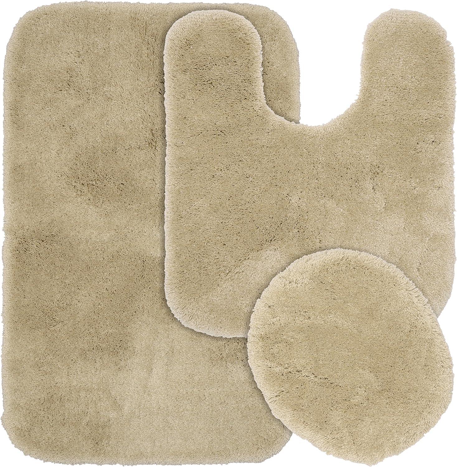 Linen Ultra Plush Washable Nylon 3-Piece Bathroom Rug Set