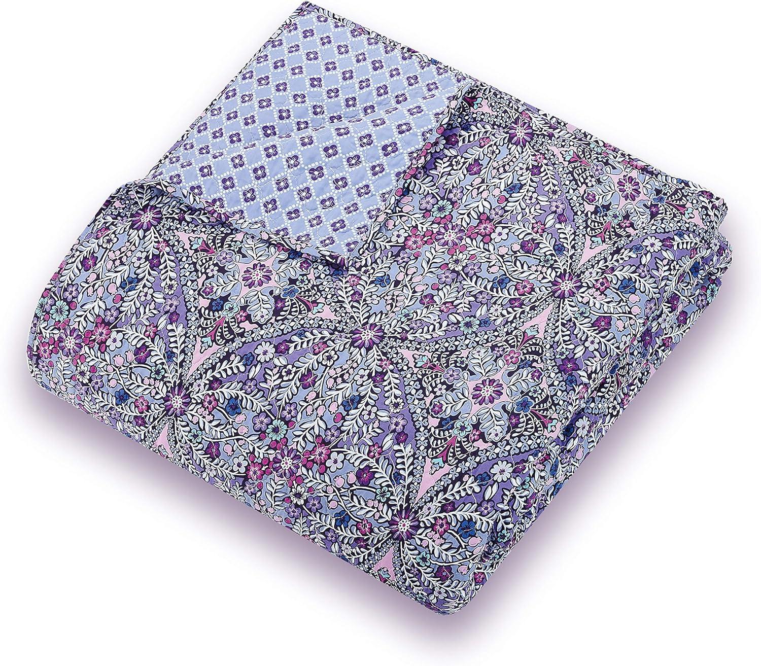 Vera Bradley Full/Queen Kaleidoscope Reversible Quilt Purple: Botanical Pattern, 100% Cotton, Year-Round Comfort