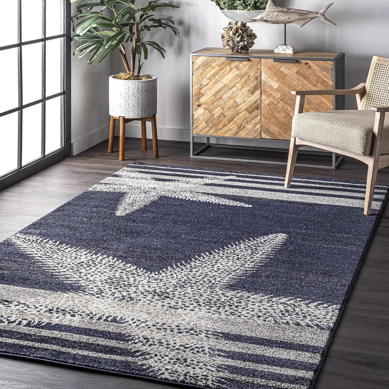 Coastal Charm Blue Stripe Synthetic Area Rug 5' x 8'